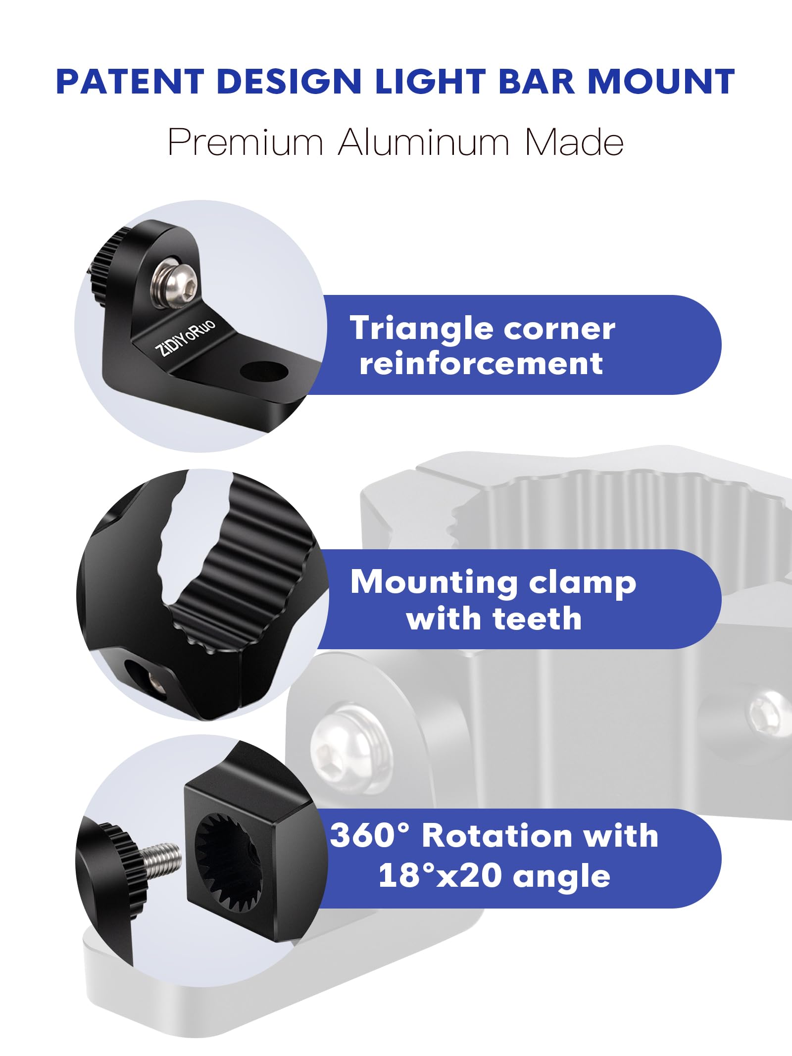Zidiyoruo Light Bar Mounts For Utv - 360 Light Mounts For 1.75''-2'' Roll Bars, Rock Solid Aluminum Alloy Brackets Mounting Fog