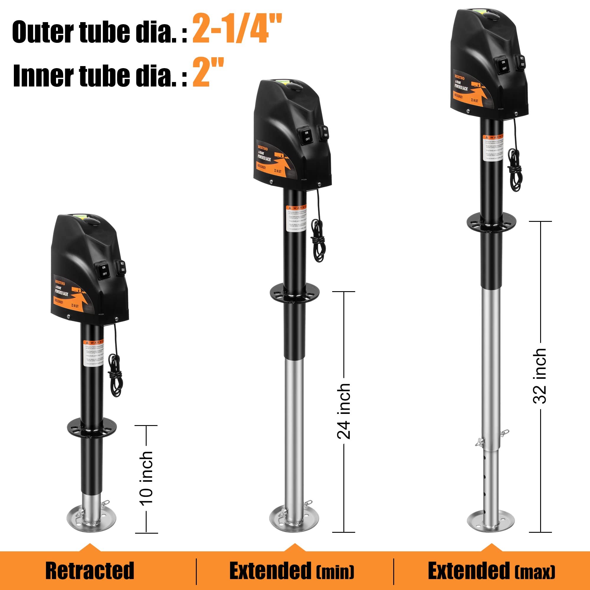 Beetro 4000 Lbs Electric Trailer Jack, Power Tongue Jack For Travel, Trailer, Camper, Rv, 22" Lift, 12V Dc, Black