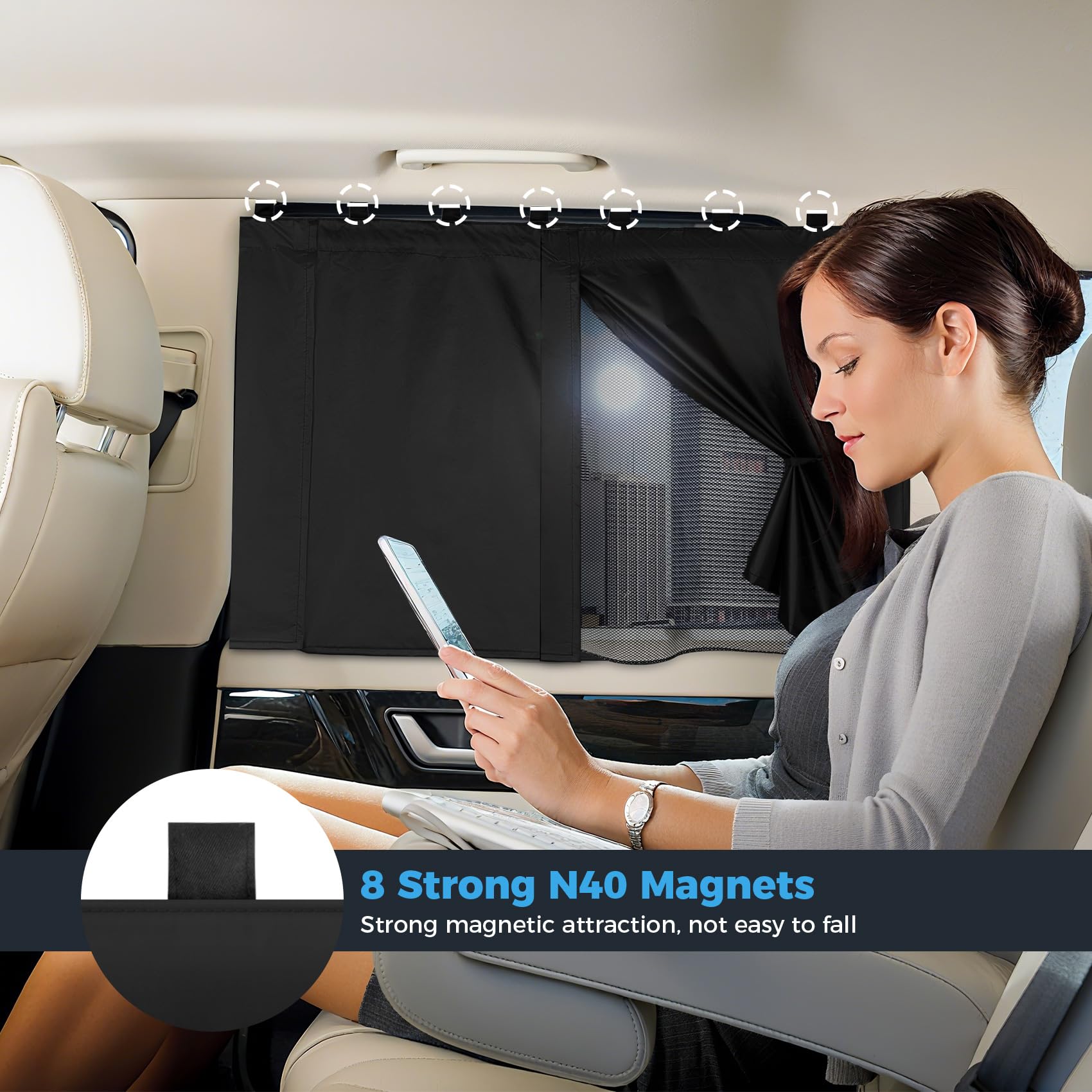 Roberly 4 PCS Magnetic Double Layer Car Window Shade for Baby, 19.7 x 18.9 Front Side Sun Shade 26.4 x 18.1 Rear Curtain