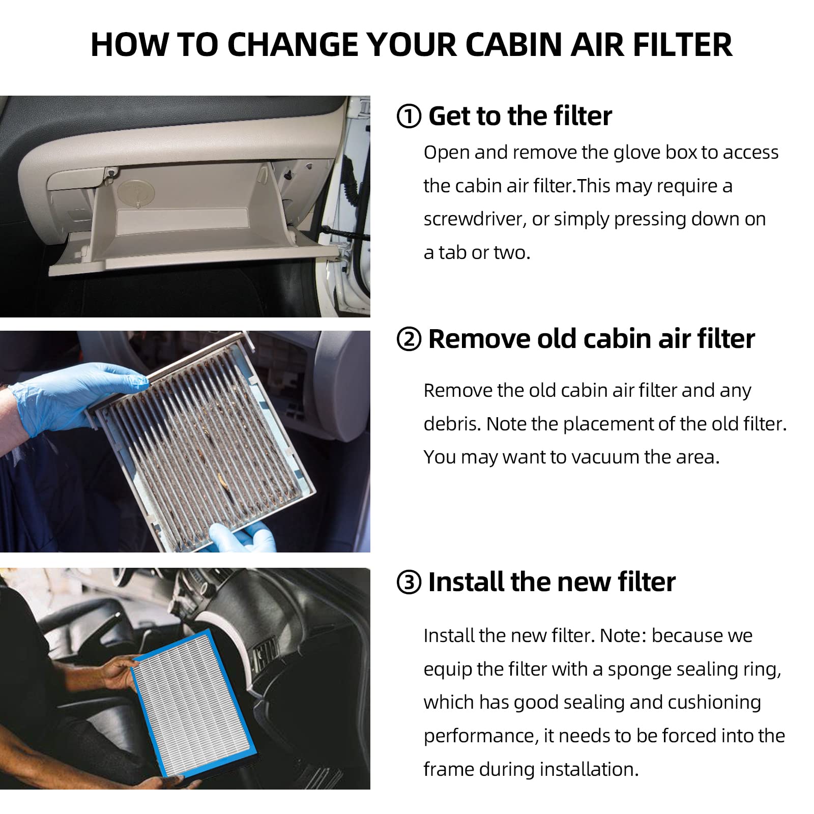 CF10374 Cabin Air Filter Compatible with Toyota 05-23 Tacoma, Dodge 13-16 Dart, Pontiac 03-08 Vibe Replaces #87139YZZ09 OEM Repl