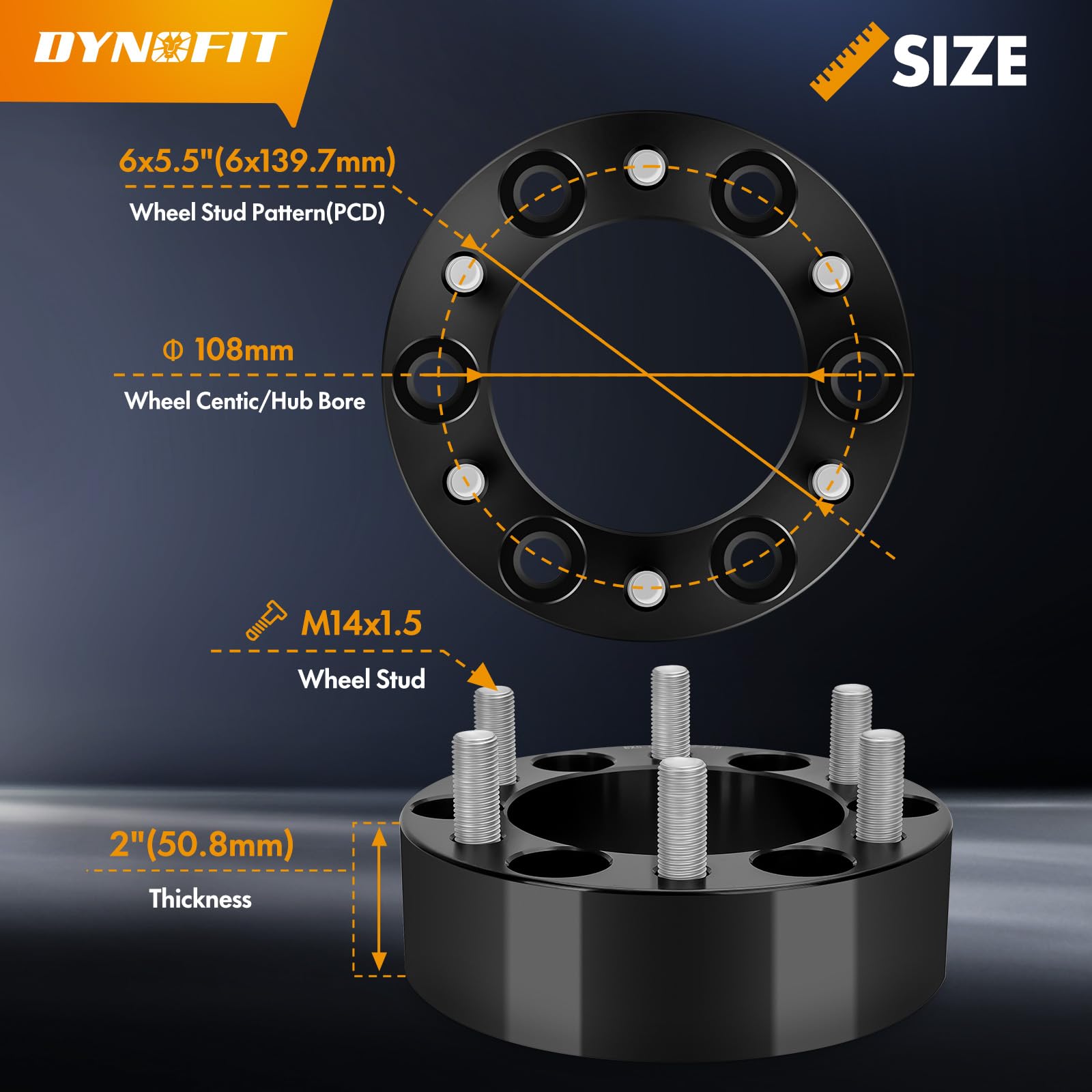 dynofit 6x5.5 to 6x5.5 Forged 2inch Wheel Spacers Adapters for 1999-2024 Silverado 1500 Sierra 1500 Yukon 2019-2024 Ram 1500 | S