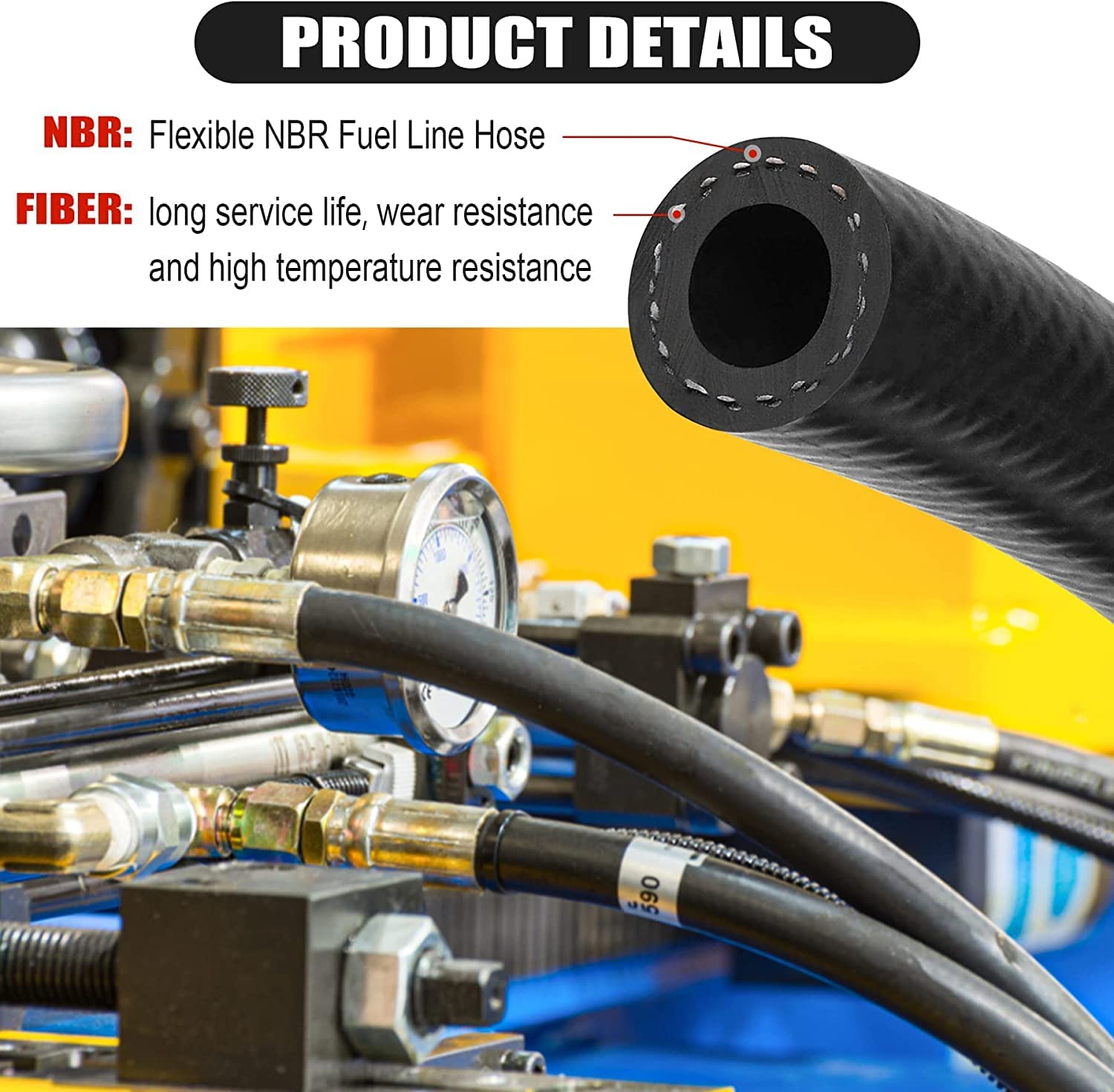 1/4 Inch (6Mm) Id Fuel Line Hose 20Ft Nbr Rubber Push Lock Hose High Pressure 300Psi For Automotive Fuel Systems Engines