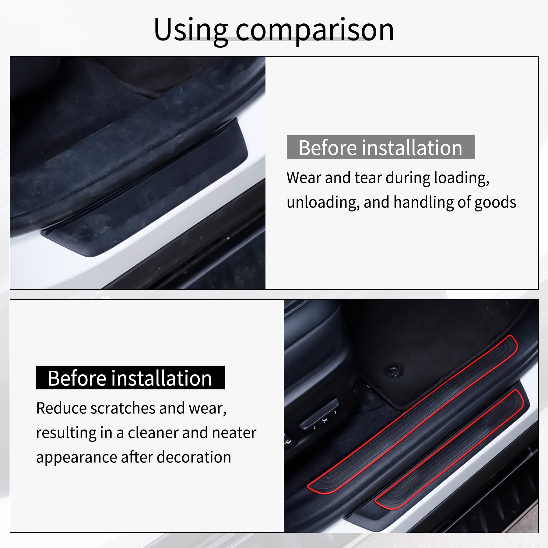 Singaro Car Door Threshold Protection, 4Pcs Door Edge Step Dust Shield Cover, Door Width 19.8X1.57Inch Car/Suv Universal Rubber