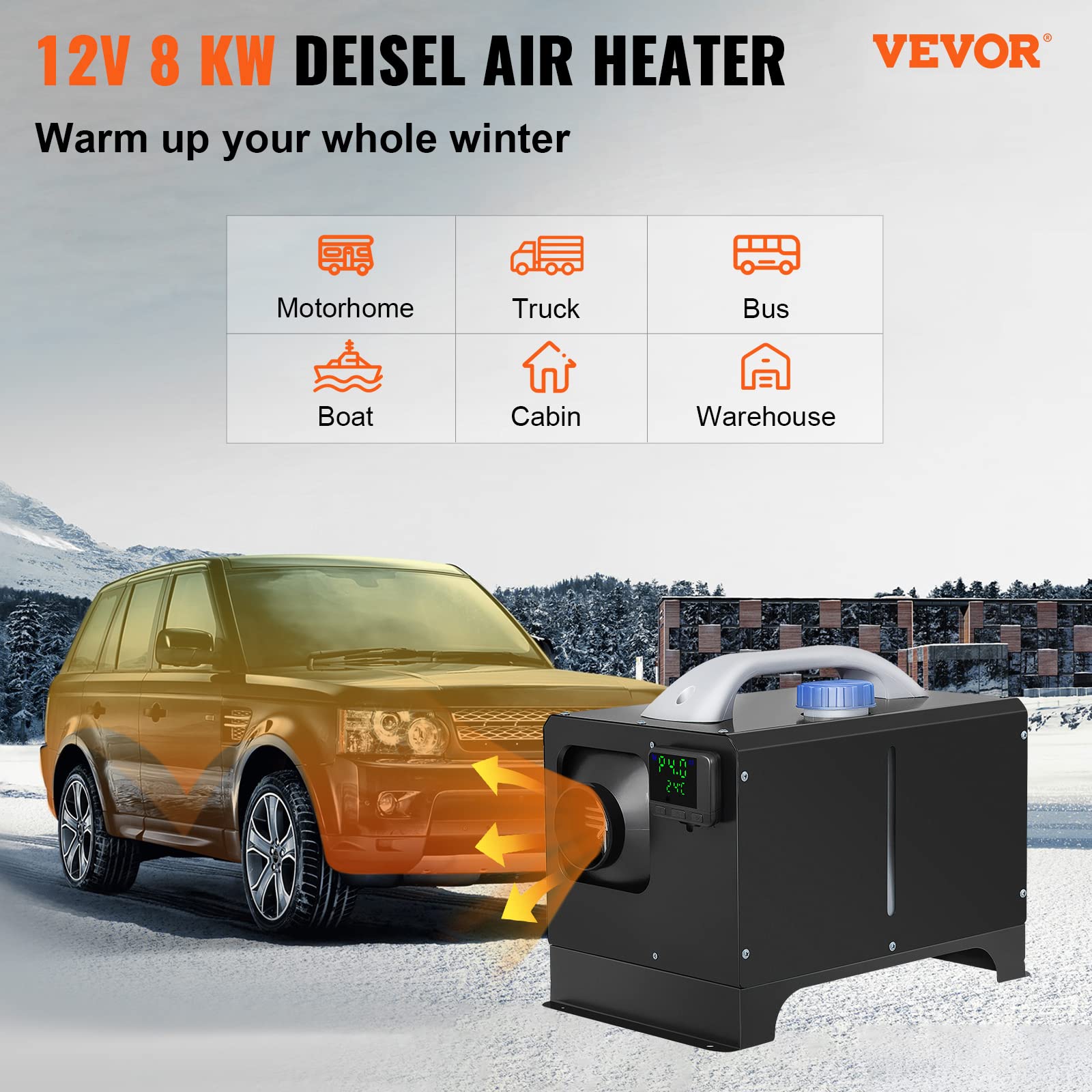 VEVOR Diesel Air Heater 8KW, All in One 12V Truck Heater, Parking Heater with Black LCD, Remote Control, Fast Heating Diesel Hea