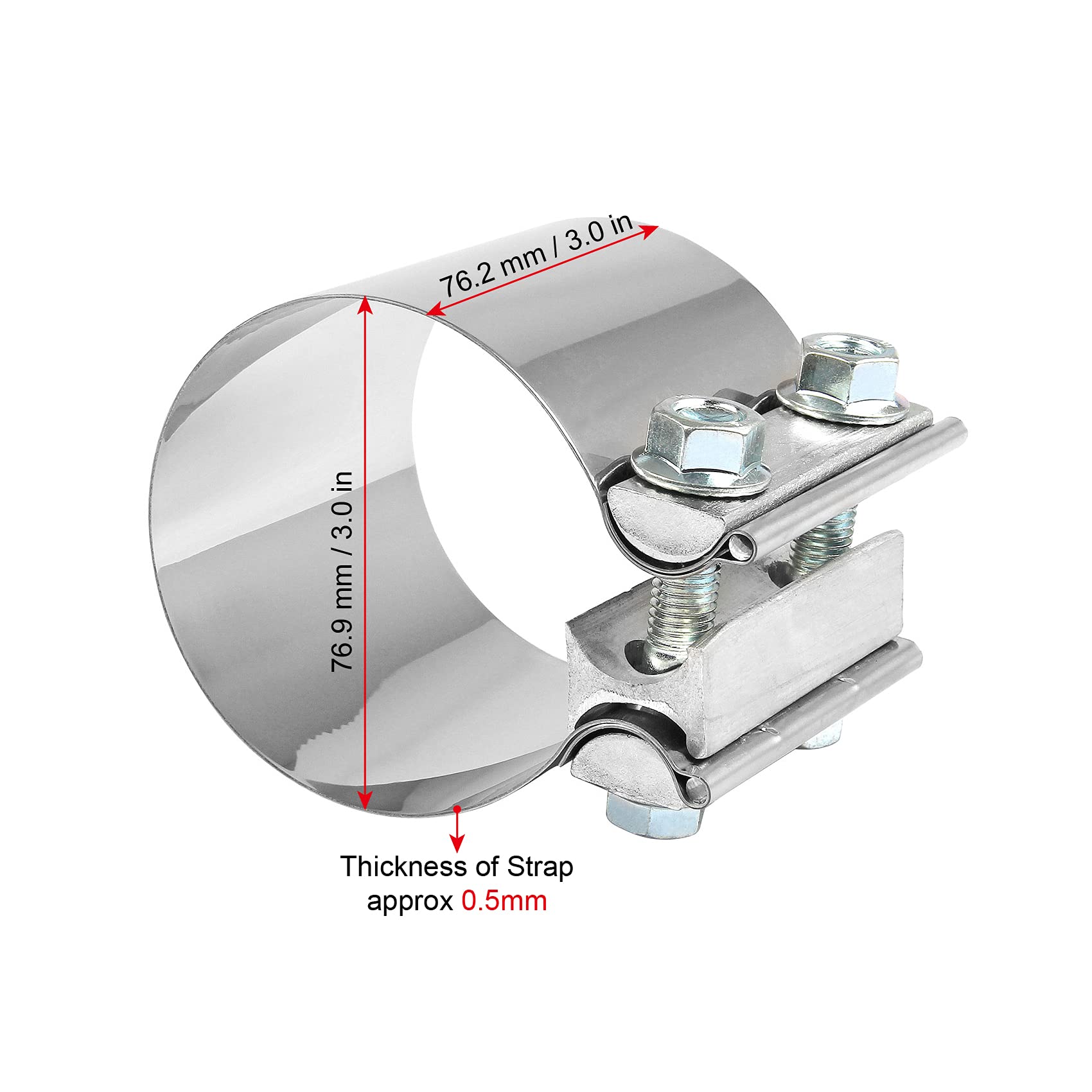 3 Inch 2 x Butt Joint Exhaust Band Clamp Sleeve Stainless Steel 2pcs