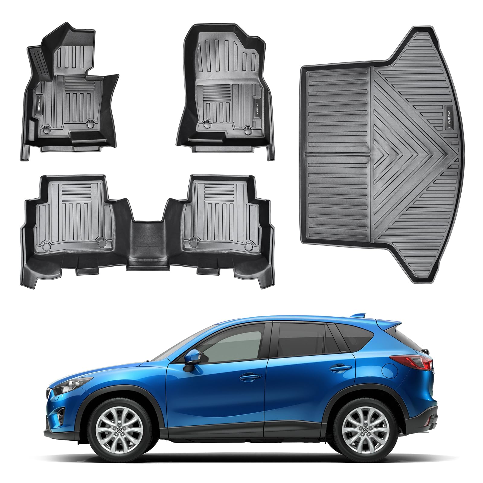 Vanseno Floor Mats and Cargo Liner Compatible for 2013-2016 MazdaCX-5 Trunk Mat Floor Liners All Weather Protection TPE Mats for