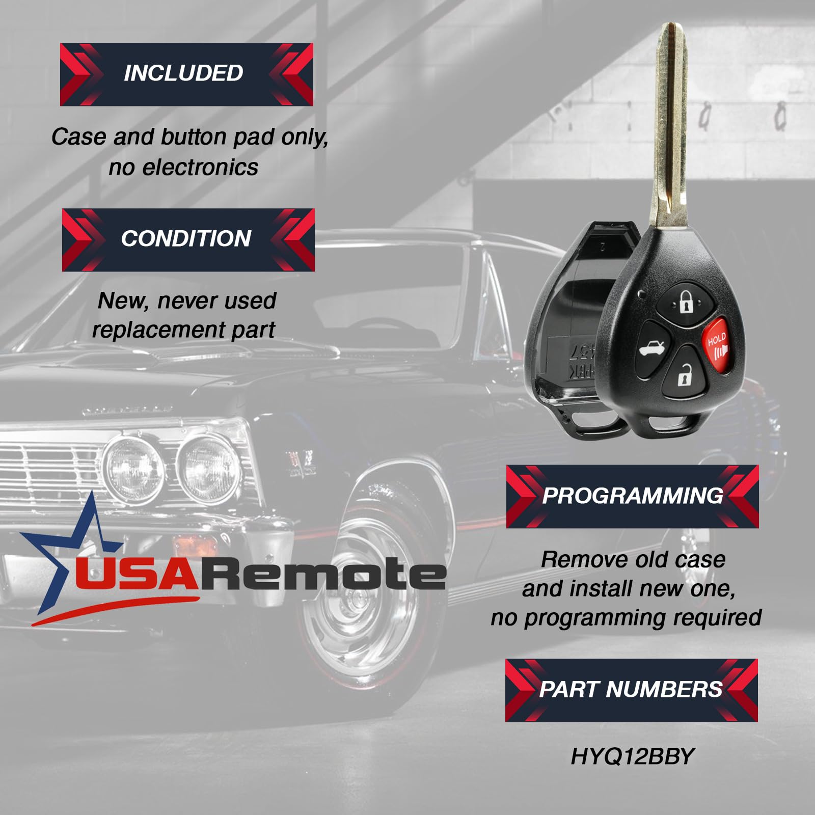 Key Fob Keyless Entry Remote Shell Case & Pad fits Toyota 2008-2013 Avalon / 2007-2011 Camry / 2008-2013 Corolla / 2009-2014 Venza (HYQ12BBY, GQ4-29T)