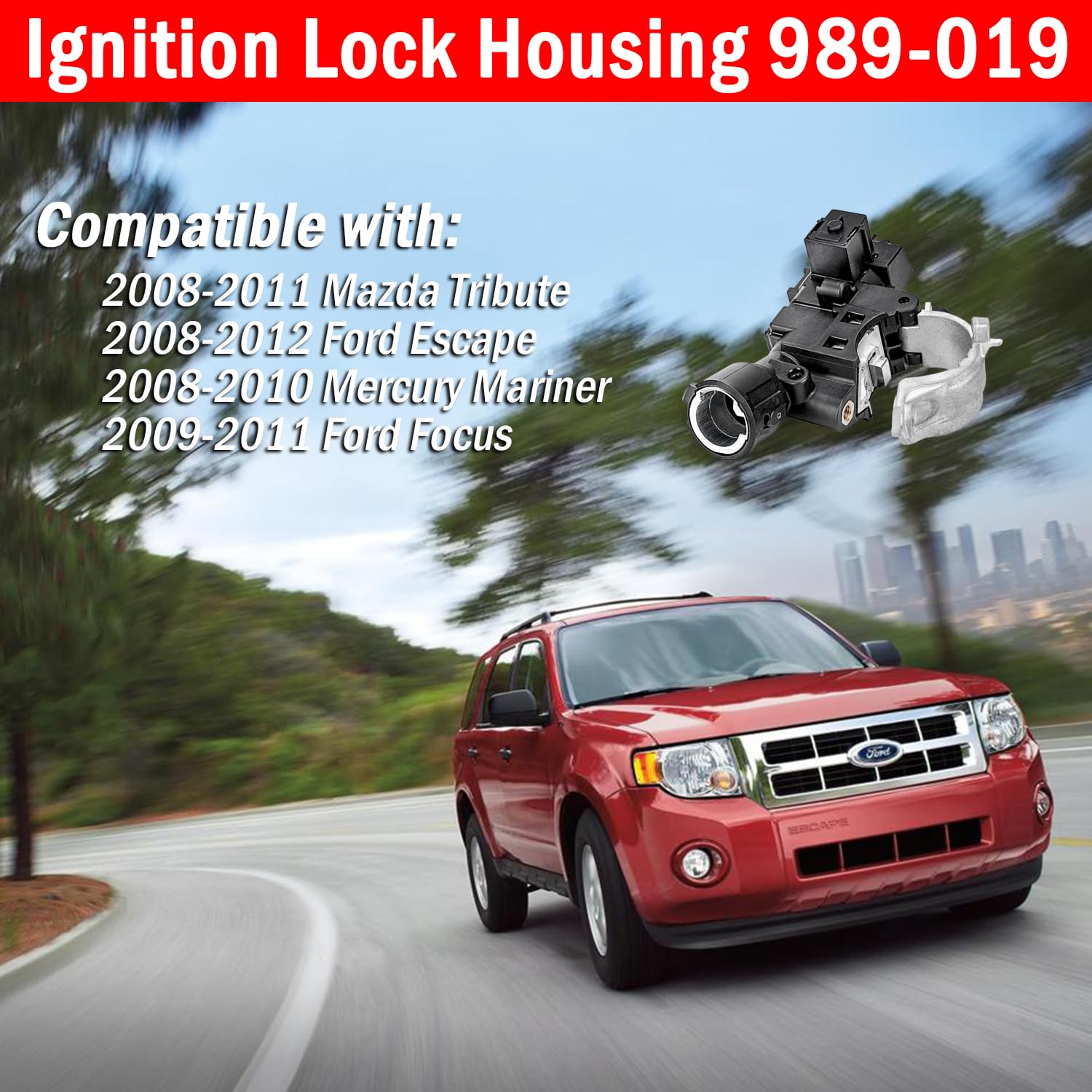 Ignition Lock Housing with Anti-theft Bolt Replaces 989-019 9L8Z3511A 9L8Z-3511-A ZZDB66160 fit for 2008-2012 Ford Escape, 2008-