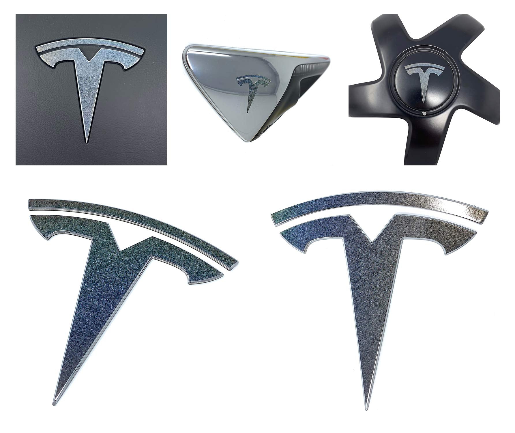 Custom Cut Graphics Logo Decal Wrap For Tesla Model 3 (Gloss Flip Psychedelic - Silver/Rainbow)