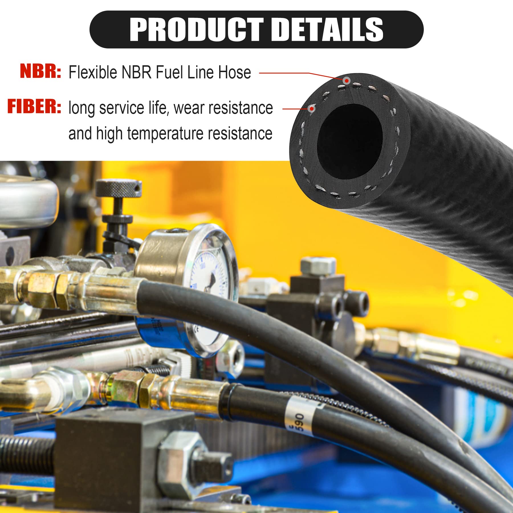 1/2 Inch (12Mm) Id Fuel Line Hose 20Ft Nbr Rubber Push Lock Hose High Pressure 300Psi For Automotive Fuel Systems Engines