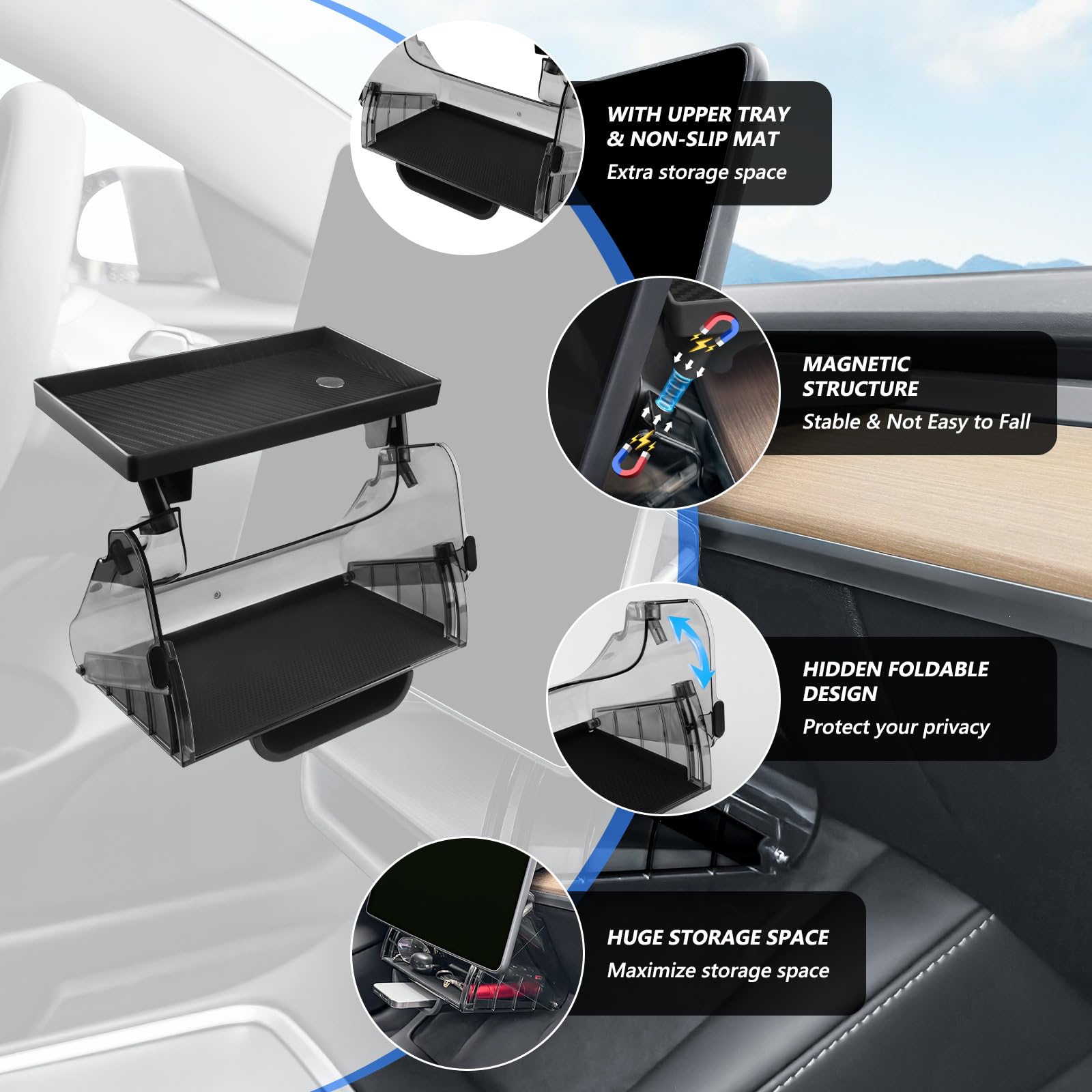 Klutchtech Hideable Under Screen Storage Organizer Compatible With Tesla Model 3 /Y 2025-2017 | Not Fit 2024 Model 3 (Highland)