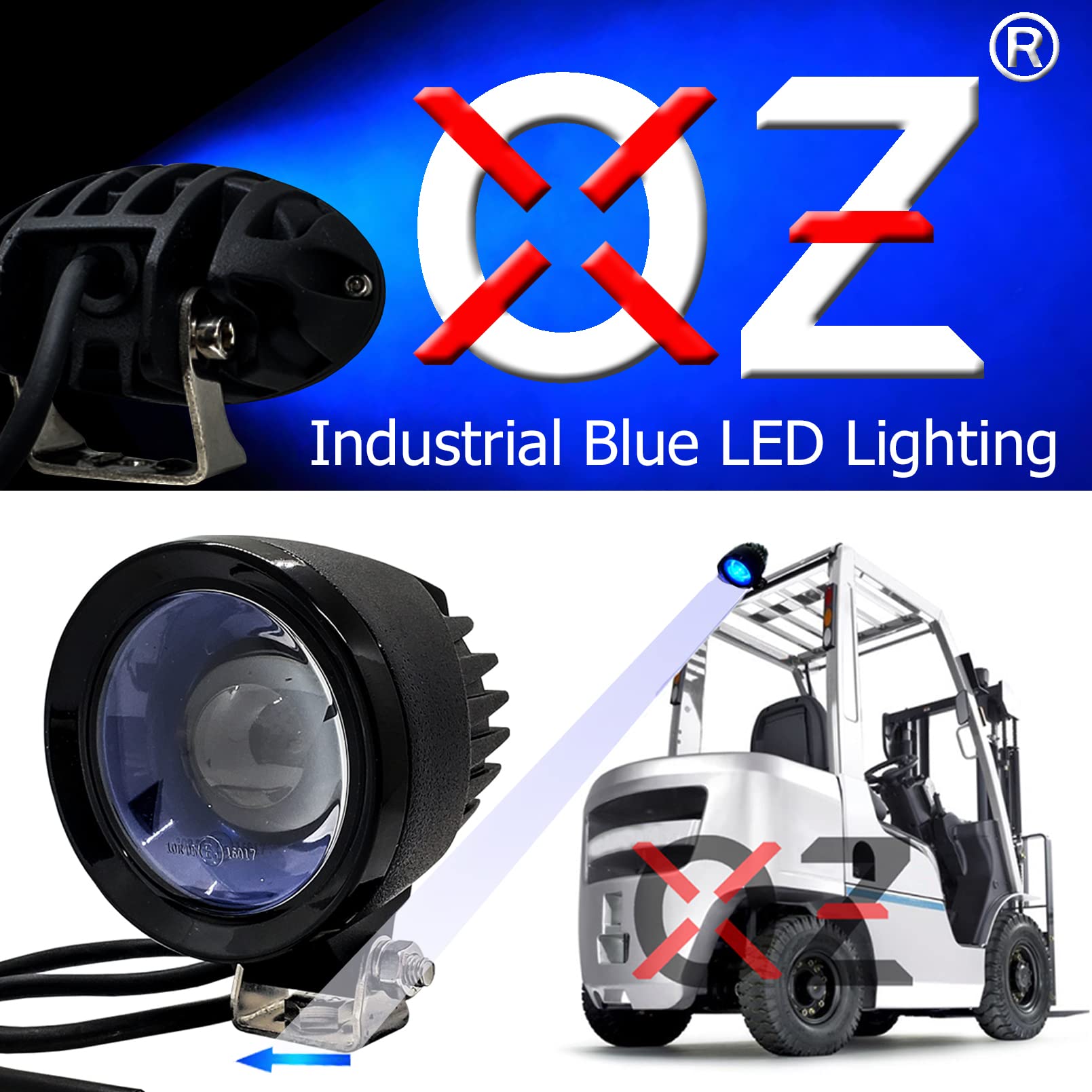 Oz-Usa 4'' Round High Output Blue Arrow Led Forklift Warning Caution Safety Light Boom Crane Warehouse Heavy Equipment Vehicle(B