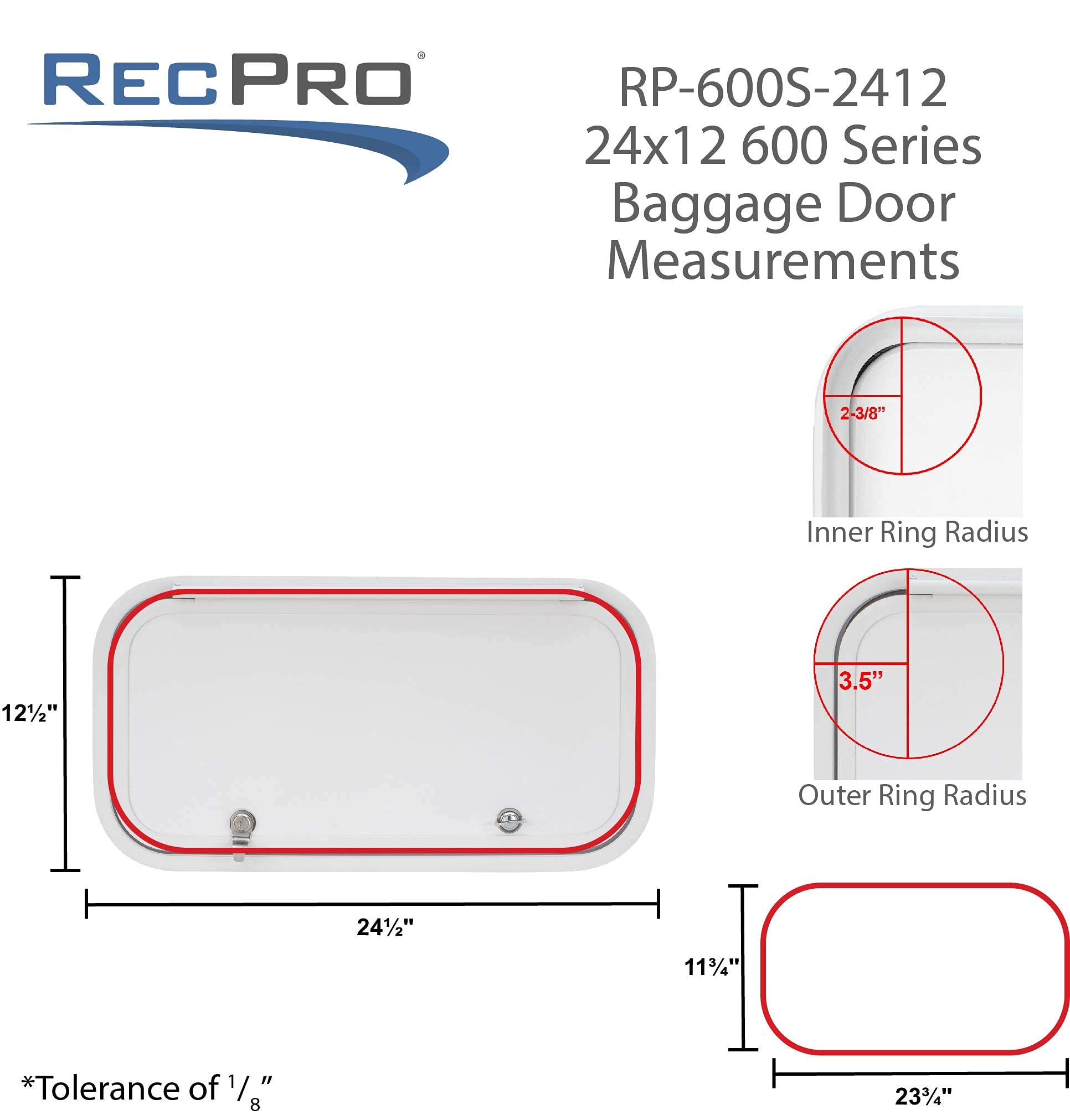 RecPro RV Baggage Door | Rounded Corners | Camper | Compartment Door | Black Fiberglass (24 W x 12 H) | Made in America