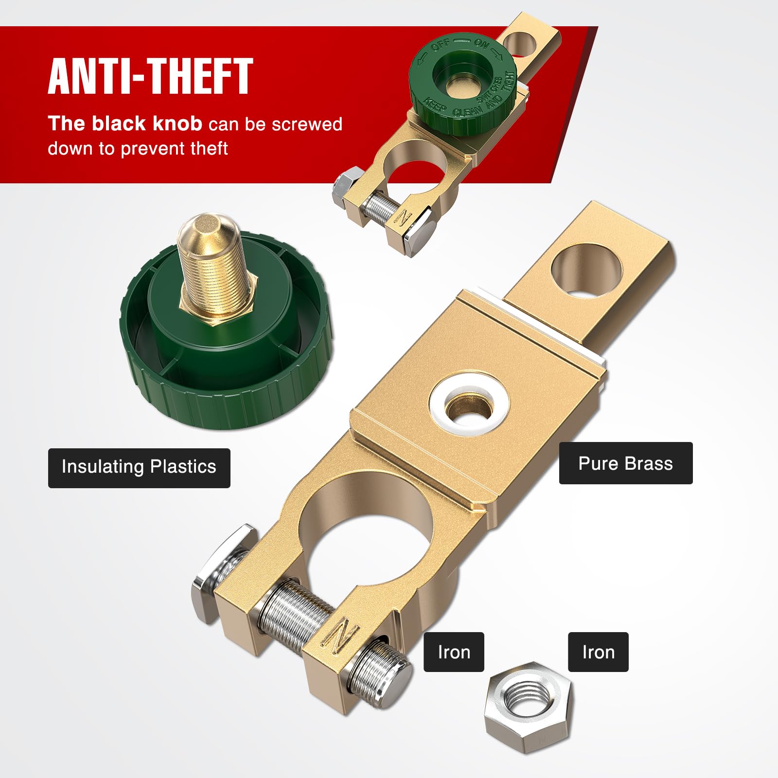 Nilight Top Post Battery Switch Heavy Duty 12Dvc 125A Negative Kill Power Master Cut Off Isolator With Green Knob Quick Disconne