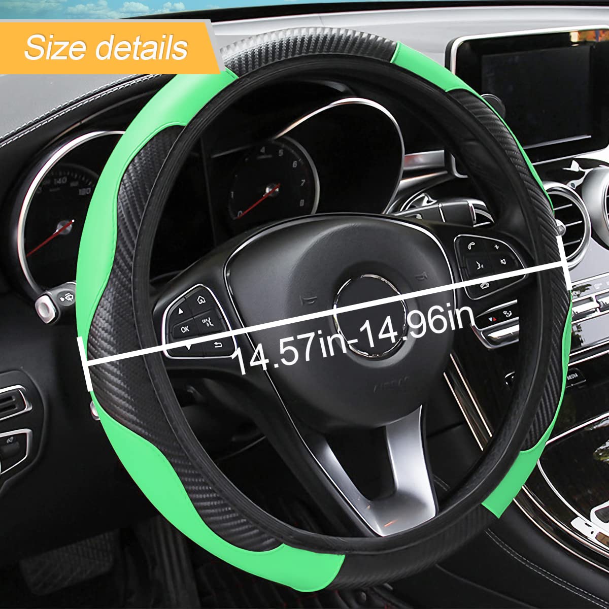 LoyaForba Car Steering Wheel Cover, Microfiber PU Leather Elastic Carbon Fiber Auto Steering Wheel Protector, Universal 15 Inch