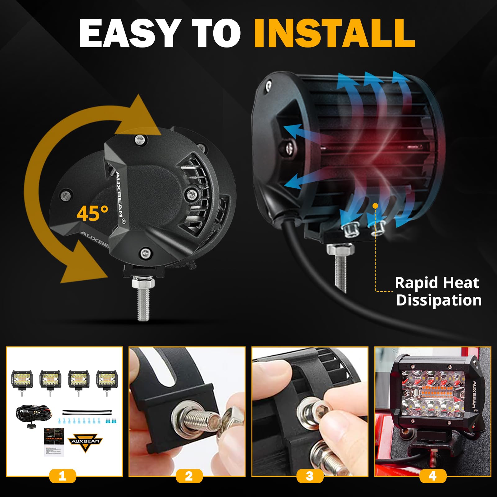 Auxbeam Led Light Bar 4Pcs 4 ' ' Inch White/Amber Yellow Led Pods