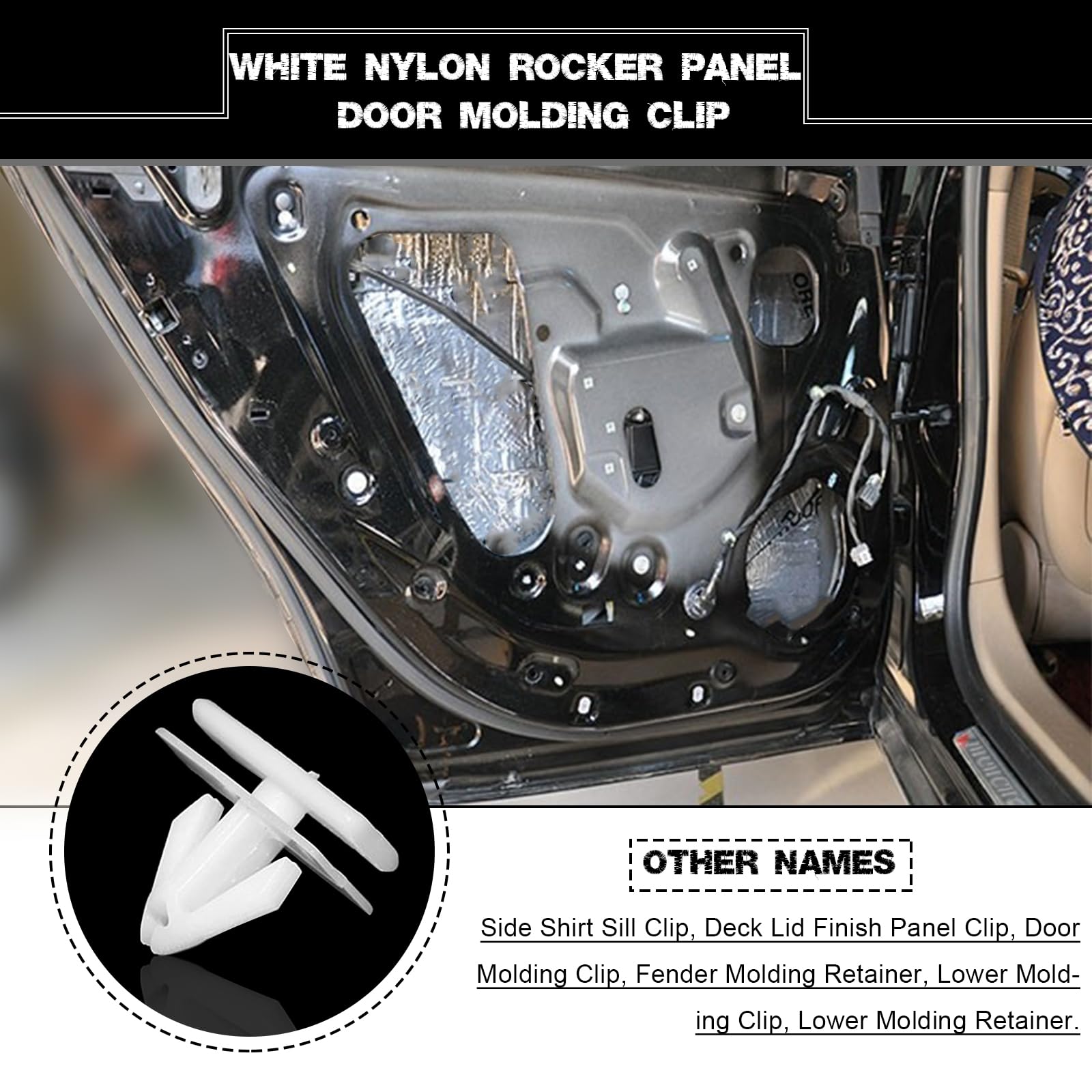 20Pcs Rocker Panel Moulding Rivets Clips, White Nylon Moulding Clips, Side Skirt Sill Fasteners, Universal Car Retainers, Compat