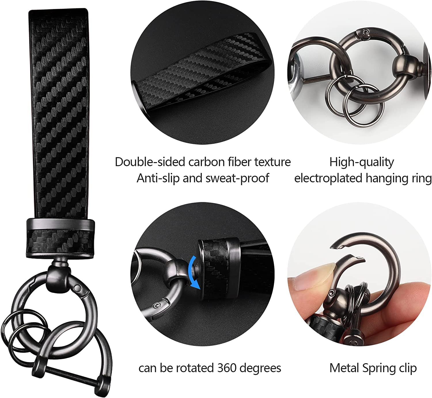 Turcee 2Pcs Carbon Fiber Car Keychain Kit,Gift For Men And Women,Quick Release Spring With D-Ring Anti Lost Car Keychain Organiz