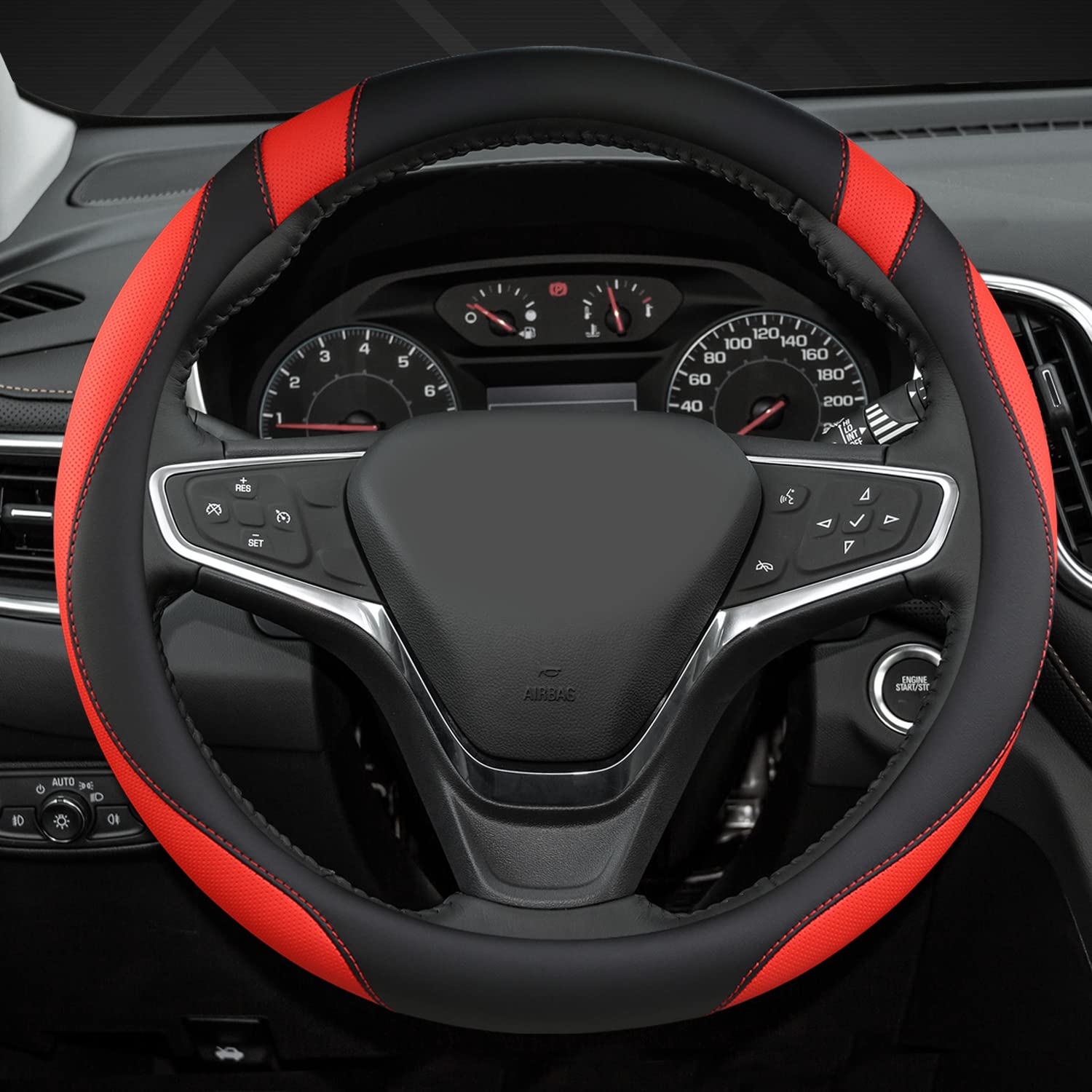 West Llama Customized Auto Car Steering Wheel Cover For Chevy 14.5-15 Inches, Steering Wheel Cover For Chevrolet (Black+Red - St