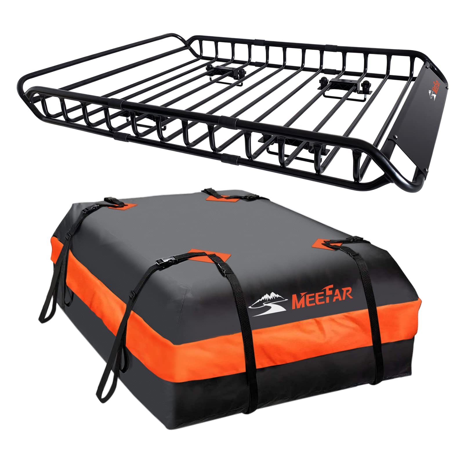 Meefar Roof Rack Carrier Basket Universal Rooftop Cargo Carrier Basket 51'' X 36'' X 5'' + Waterproof Cargo Bag 15 Cubic Feet (4