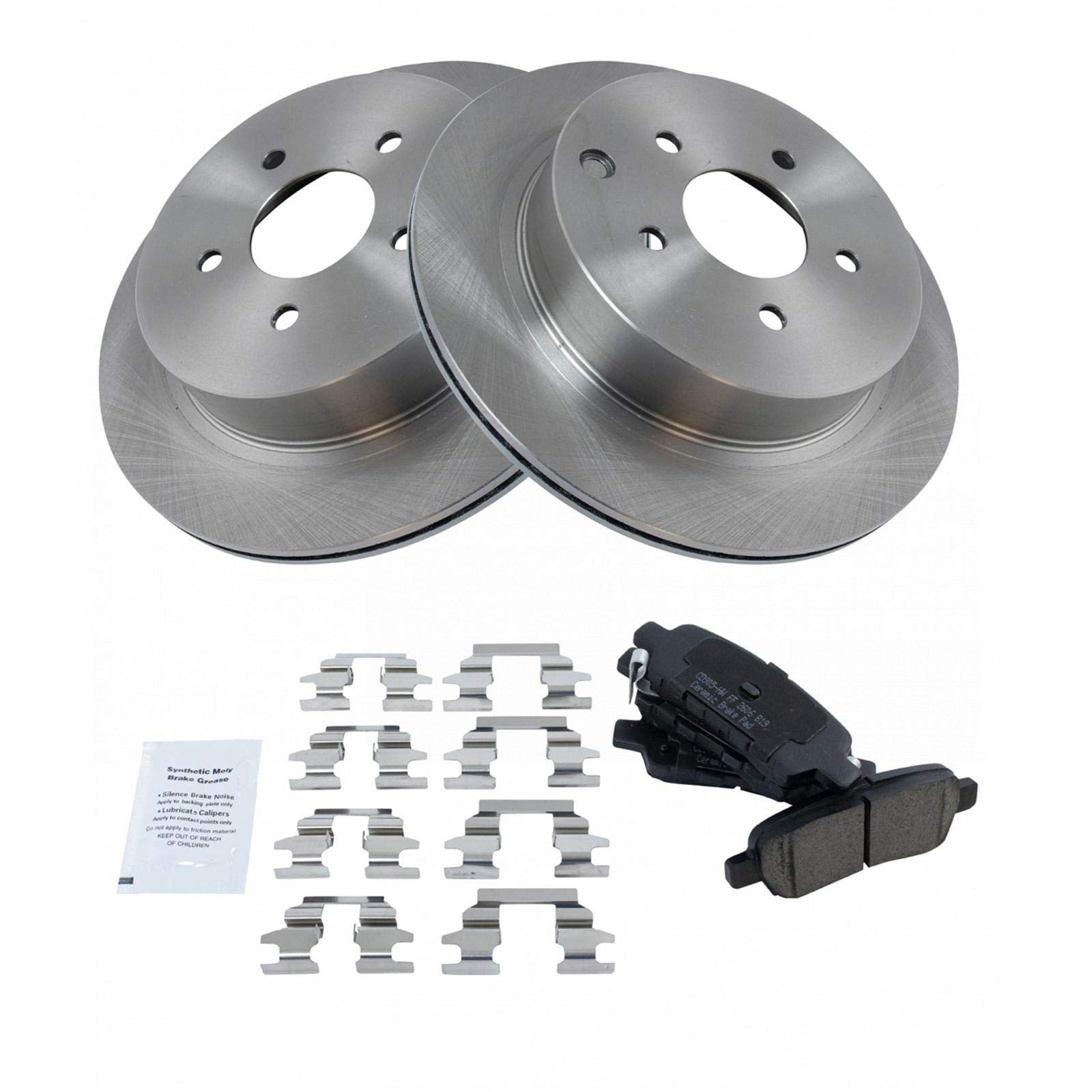 TRQ Rear Premium Posi Ceramic Disc Brake Pad & Rotor Kit for Nissan