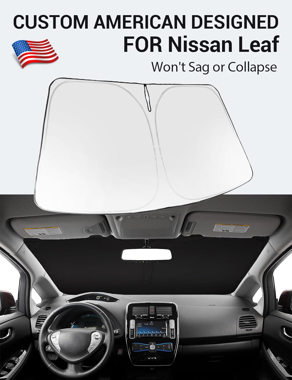 Proadsy 2025 Upgrade Windshield Sun Shade 4-Layer Custom Fit 2011-2017 Nissan Leaf Foldable Front Sunshade Protector Sun Visor B