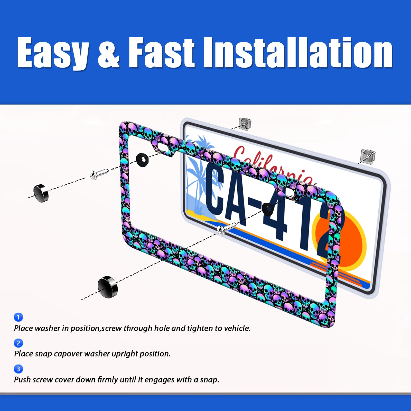 Skull License Plate Frames Halloween Skeleton License Plate Holder for Car Decor Parts Personalized Stainless Steel License Plat