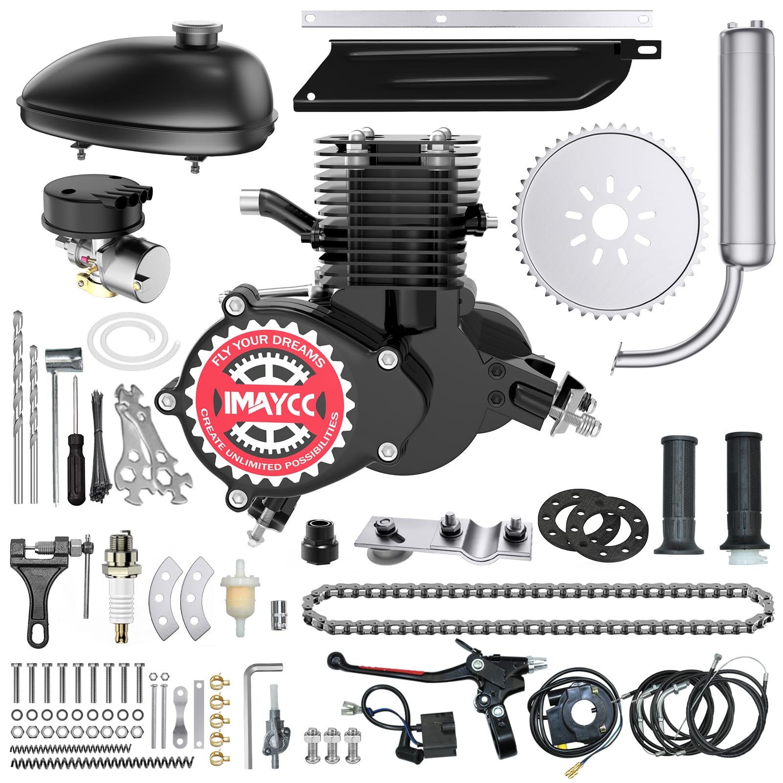 IMAYCC Bike Motor Kit 100cc Motorized Bike Kit 2 Stroke Gas Bicycle Engine Conversion Kit Fit for 26-28 Bikes (100CC Black)