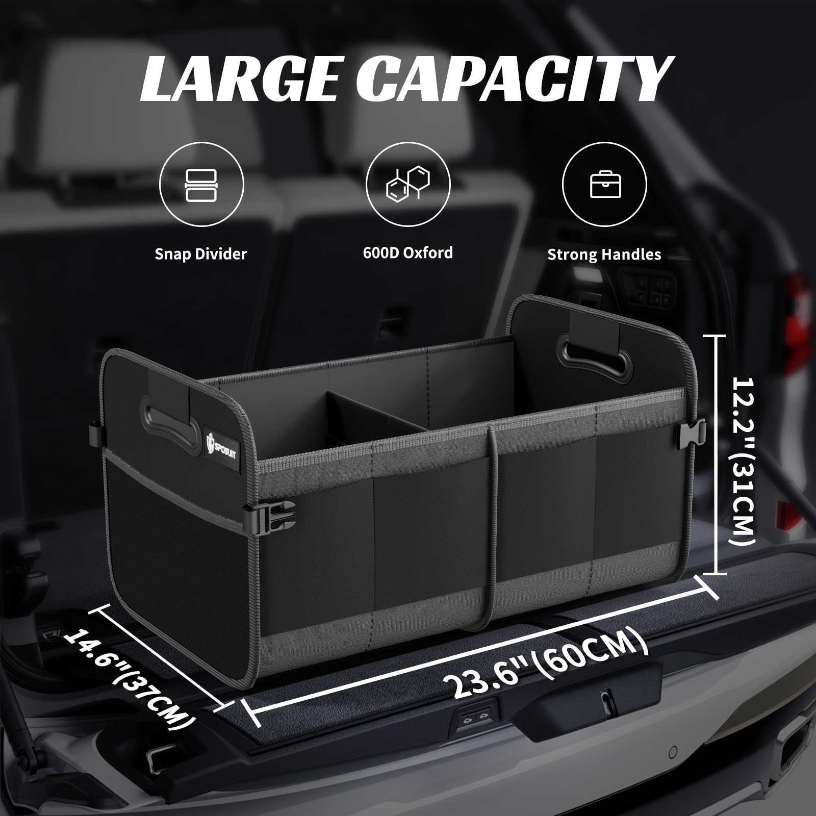 Sposuit Trunk Organizer with Insulated Leakproof Cooler Bag, 98L Collapsible Car Storage Trunk Organizer with Removable Dividers