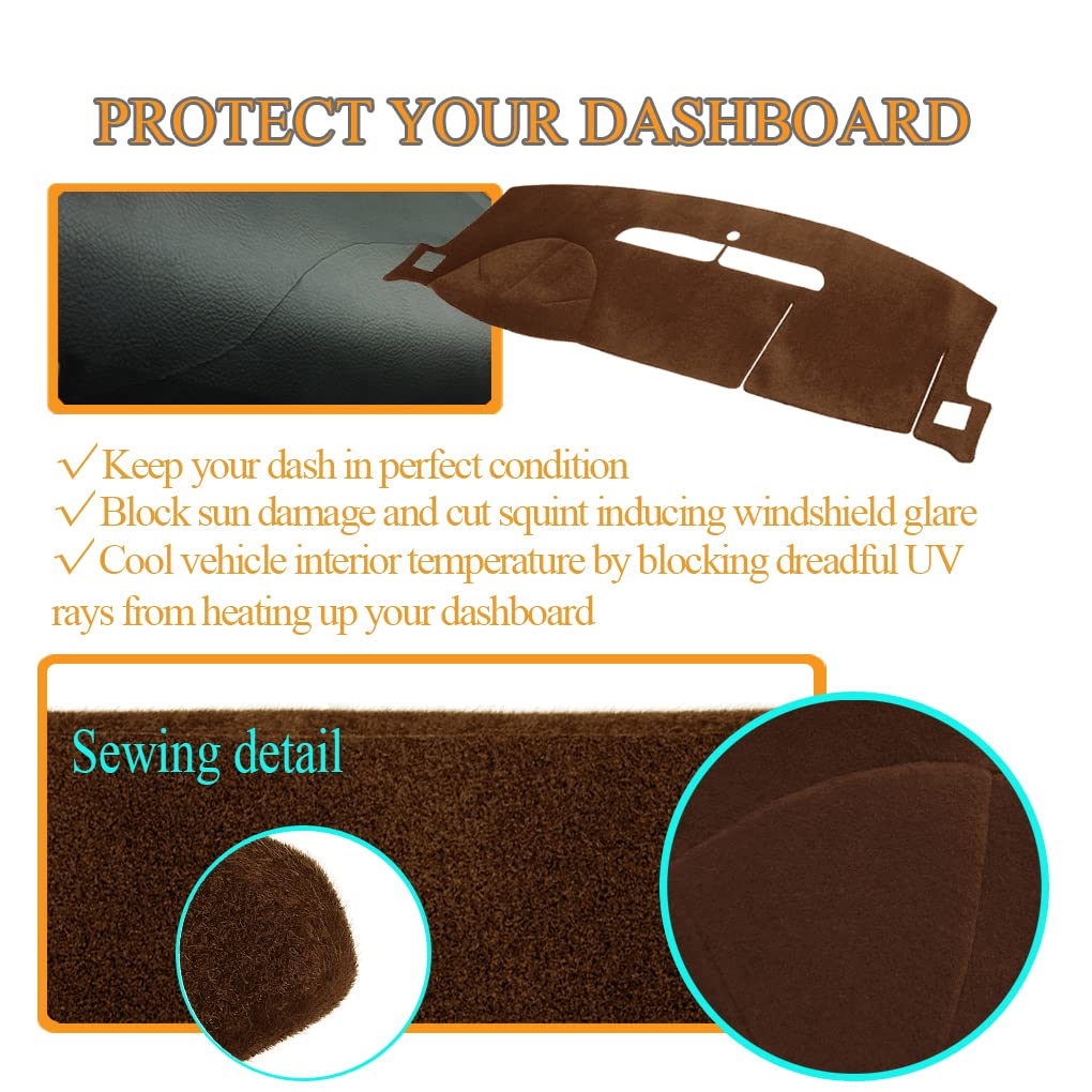 Dash Cover Mat Fit For 2007-2014 Gmc Yukon,2007-2013 Chevy Chevrolet Silverado 1500 Ltz/Avalanche/Suburban,07-14 Tahoe, Dashboard Cover Carpet Pad W/O Dash Speaker (Brown)
