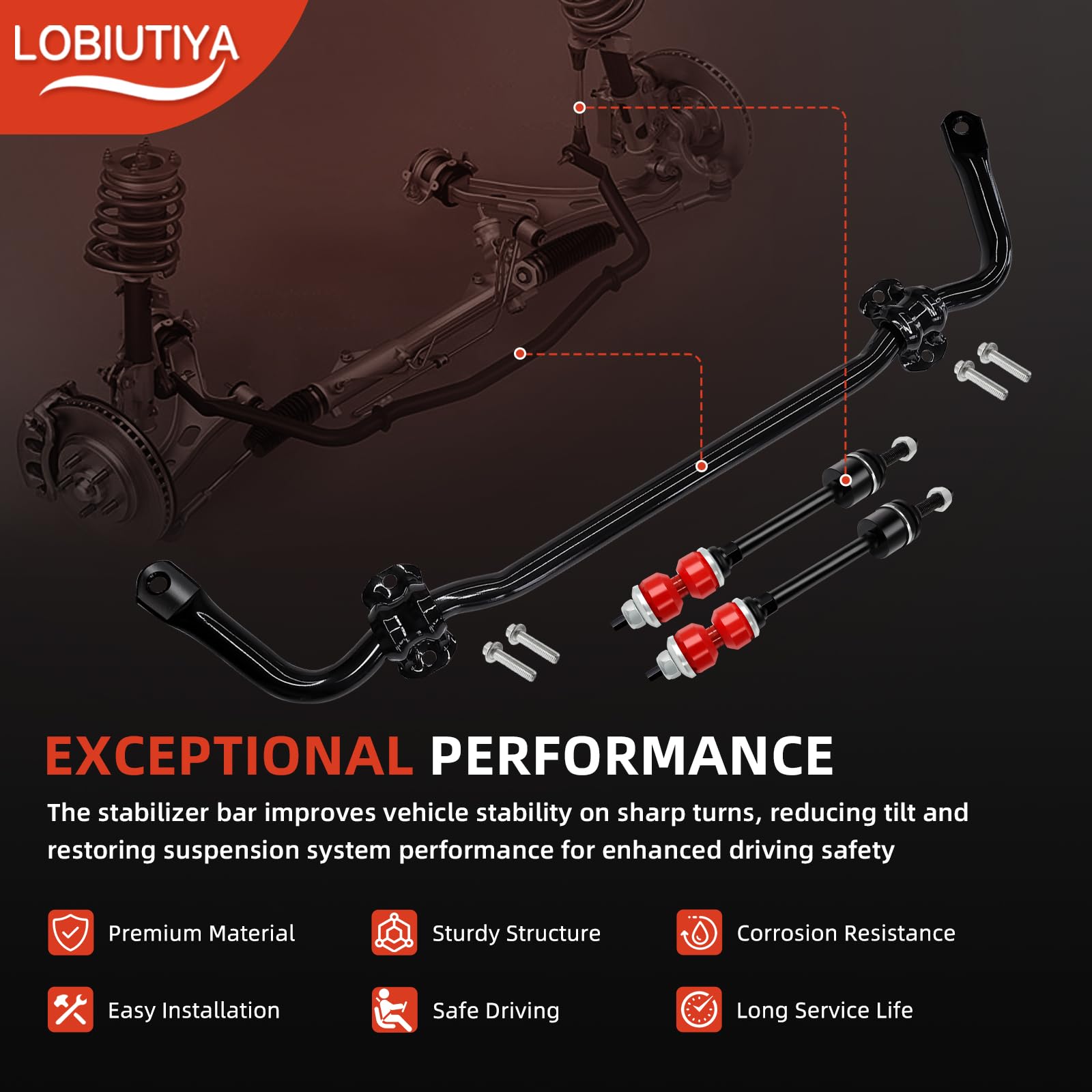 LOBIUTIYA 55398938AC Front Suspension Stabilizer Bar and K80894 Sway Bar End links Kit with Bushing Fits for 2009-2010 Dodge Ram