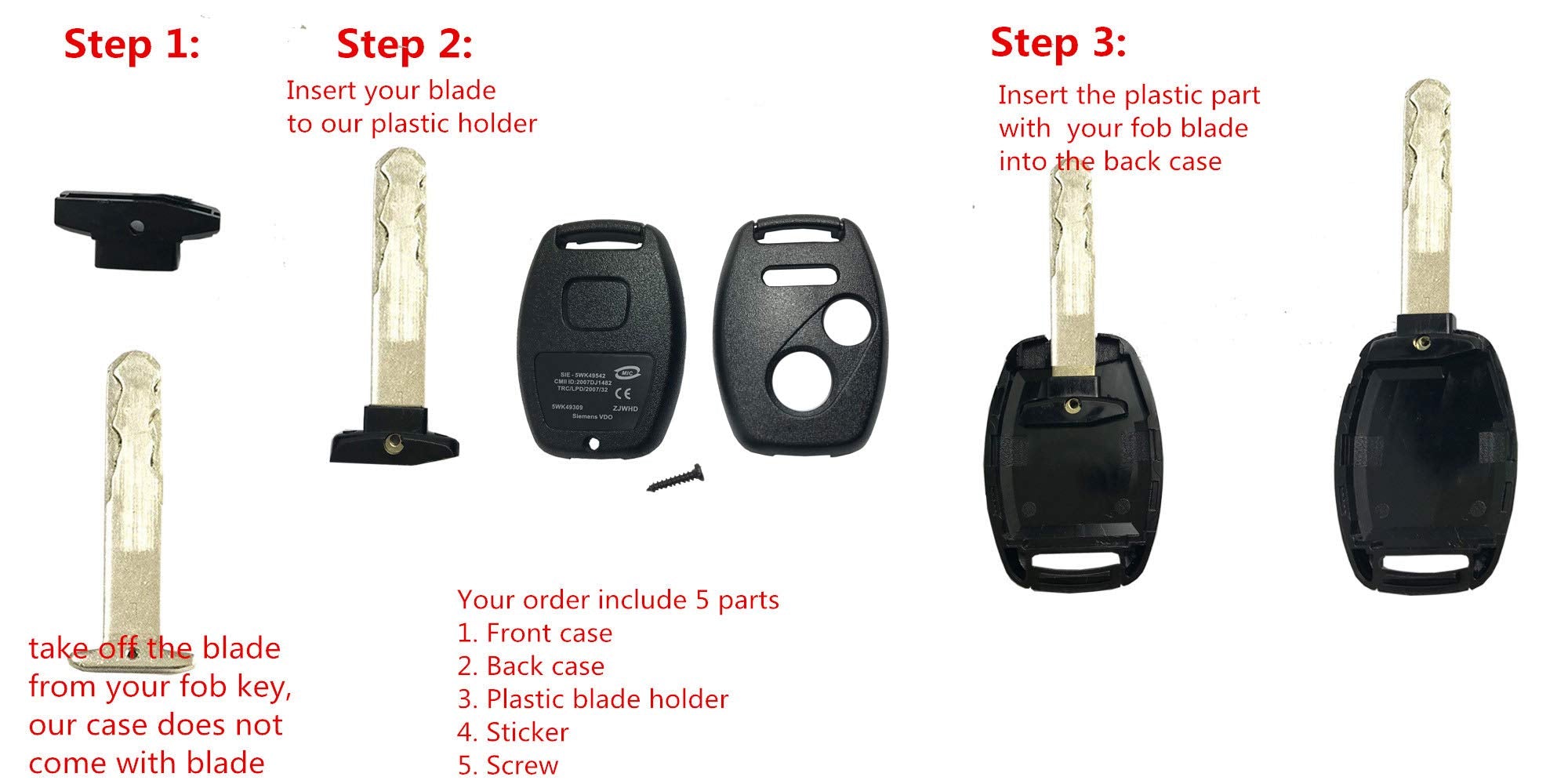 Horande Replacement Key Fob Cover Case Fit For Honda 2005-2013 Ridgeline Pilot Cr-V Civic Odyssey 2003-2007 Accord Keyless Entry Key Fob Shell (Pack 2)