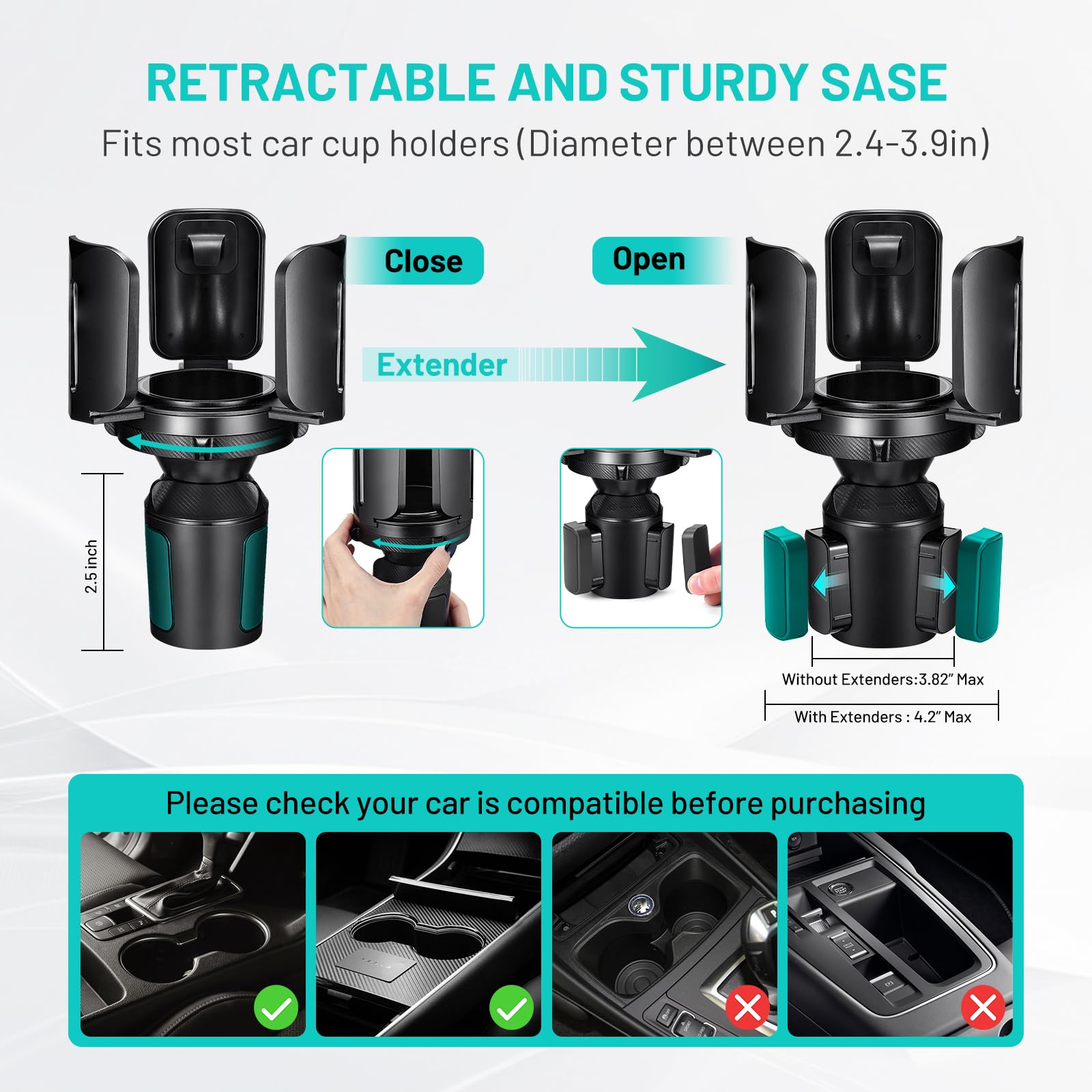 2 Pack Car Cup Holder Expander Adapter (Adjustable) This Hill All Purpose Cup Holder Expander For Car With Rubber Fits Less Than 5.51 Large Bottles & Mugs & Foods & Drinks