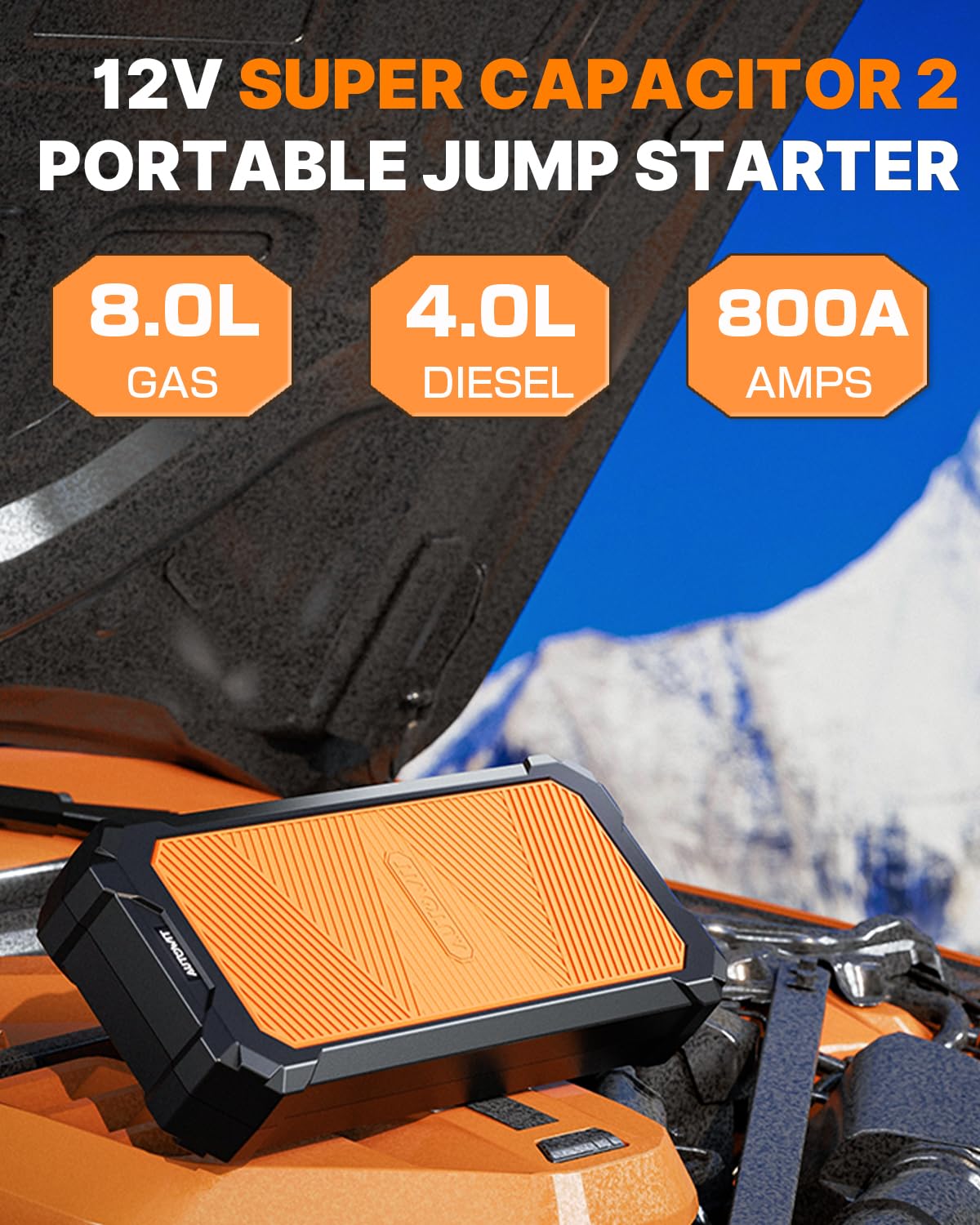 Autowit Super Capacitor Jump Starter, 12V Batteryless Portable Jump Box, Jumper Cables for 8.0 Gas&4.0 Diesel Car, Portable Jump