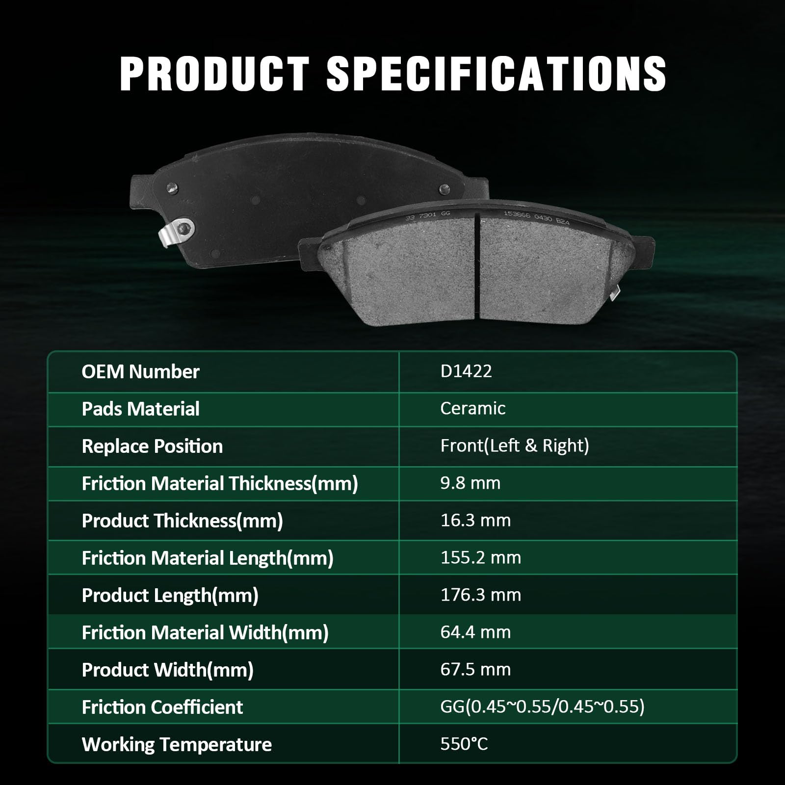 Automuto 4Pcs Front Ceramic Disc Brake Pads Set D1422 For Cadillac Srx 2010-2016,For Saab 9-4X 2011