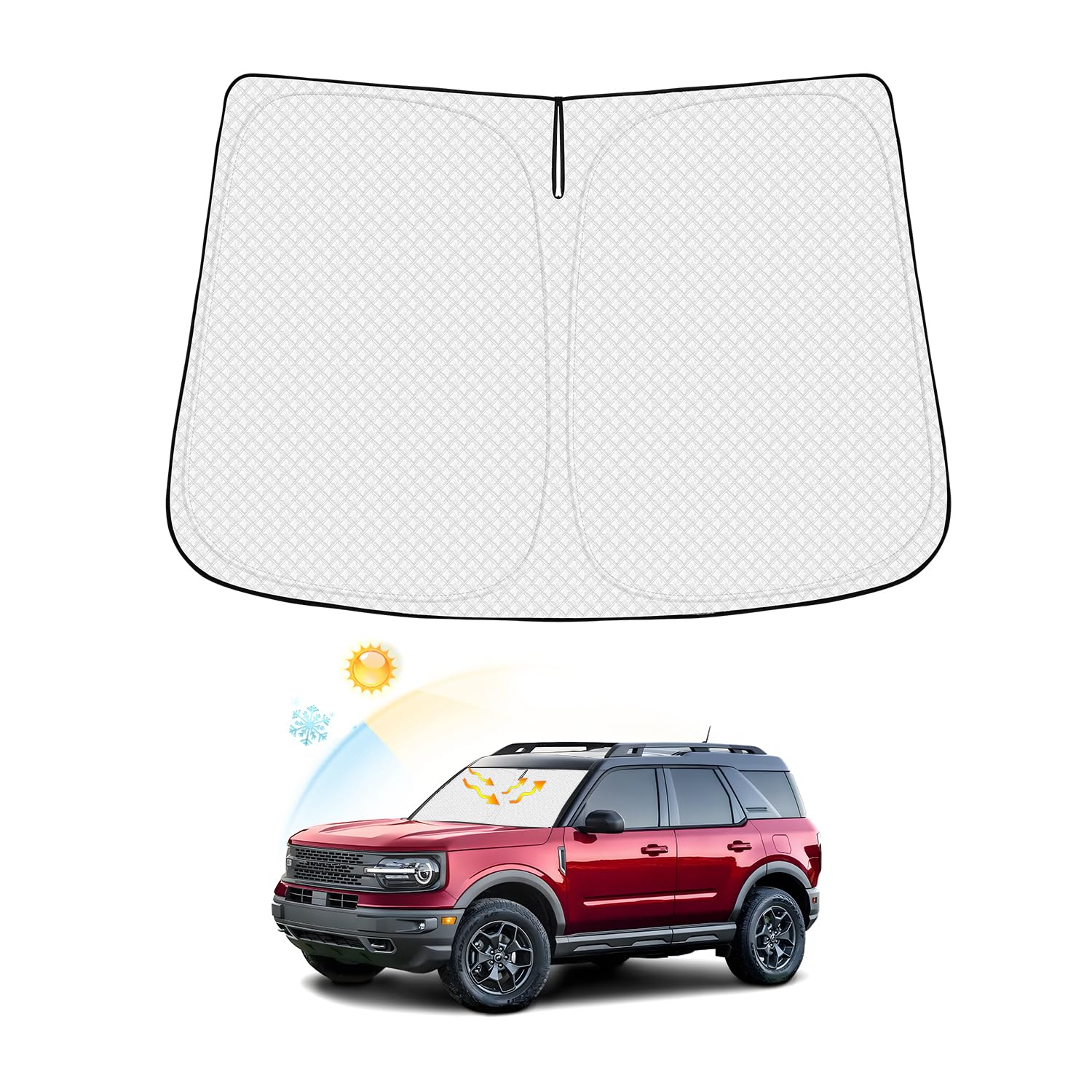 Canvcle Windshield Sun Shade For Ford Bronco Sport 2021-2024 2025 Thicken 6-Layer Foldable Front Window Sunshade Sun Visor Prote