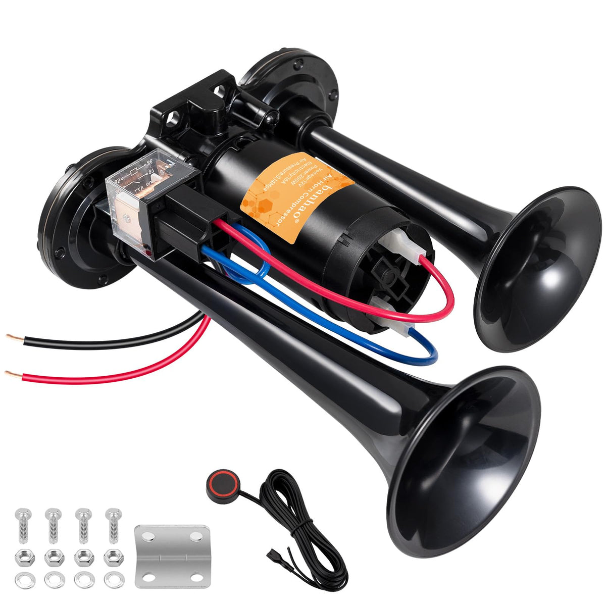 BANHAO Car Horn 12V Universal Air Horns for Train Truck 150dB Super Loud Dual Trumpets With Compressor kit for Any 12V Vehicles