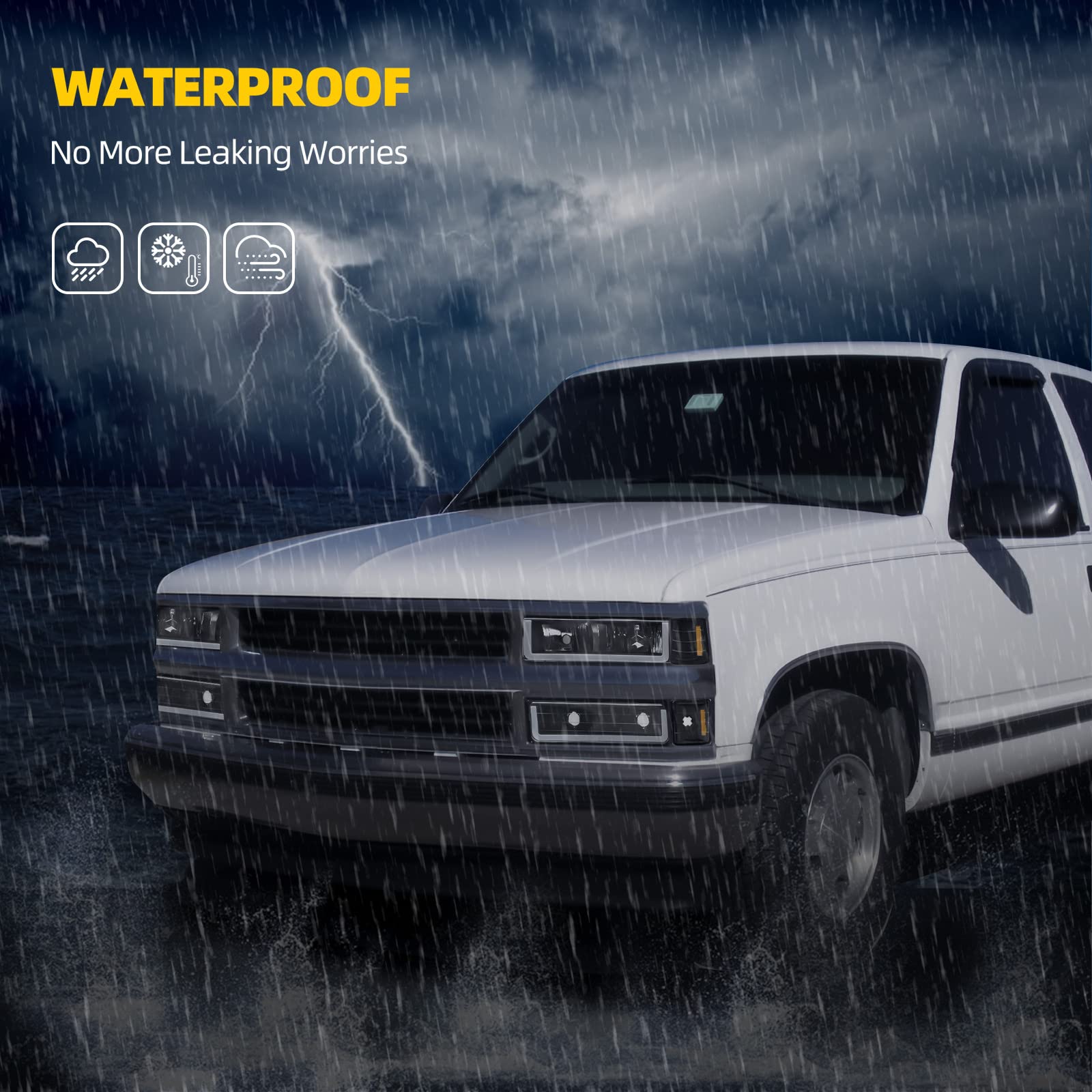 Dwvo Led Drl Headlights Assembly Compatible With 1994 1995 1996 1997 1998 1999 Chevy Silverado Tahoe Suburban C10 C/K 1500 2500 3500 Replacement Headlamp With Corner Light Black Housing