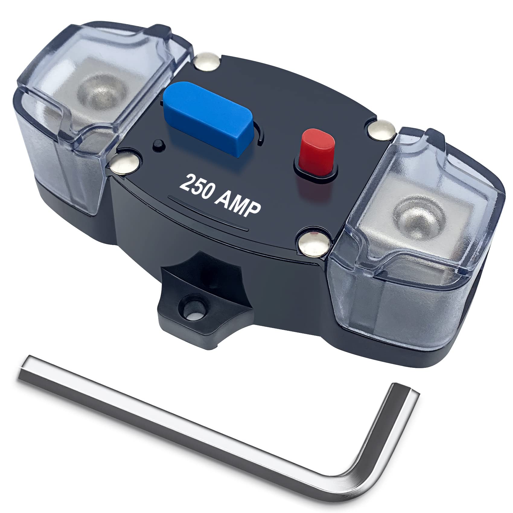 Erayco 250 Amp Circuit Breaker With Manual Reset, 12-48 Volt Dc, 0-8 Gauge Trolling Motor Car Stereo Audio Inline Fuse Block Hol