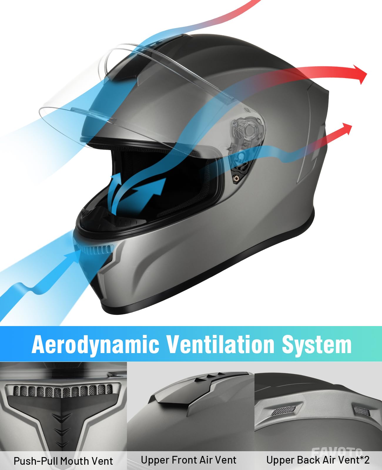 Favoto Full Face Motorcycle Helmet Dot Approved, Cascos Para Motos Snowmobile Dirt Bike Helmet For Adults Men Women, Anti-Fog Fi