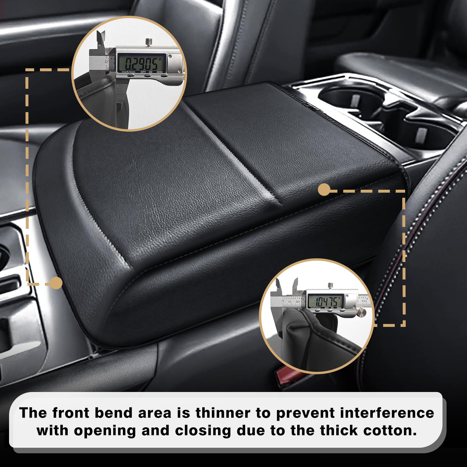 Muslogy Center Console Armrest Cover Compatible With Ford F150 2021-2024 2025 Comfort Armrest Pad Arm Rest Cushion Vegan Leather