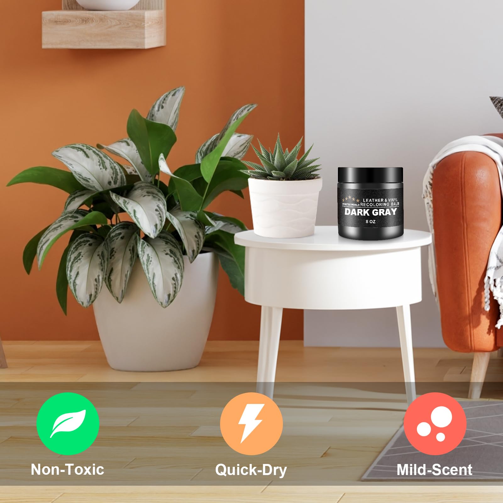 Startso World Leather-Recoloring-Balm-Repair-Cream-Kit For Restoration Dark Gray Couches, Sofa, Furniture Color Dye Restorer - 8Oz