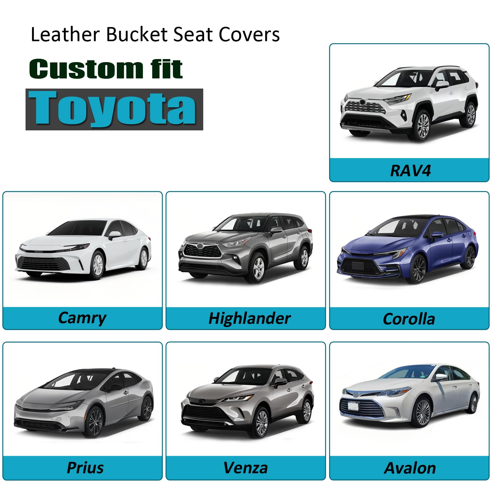 Giant Panda Front Car Seat Cover For Toyota, Piping Leather Bucket Seat Covers Custom For Toyota Rav4 Camry Highlander Corolla P