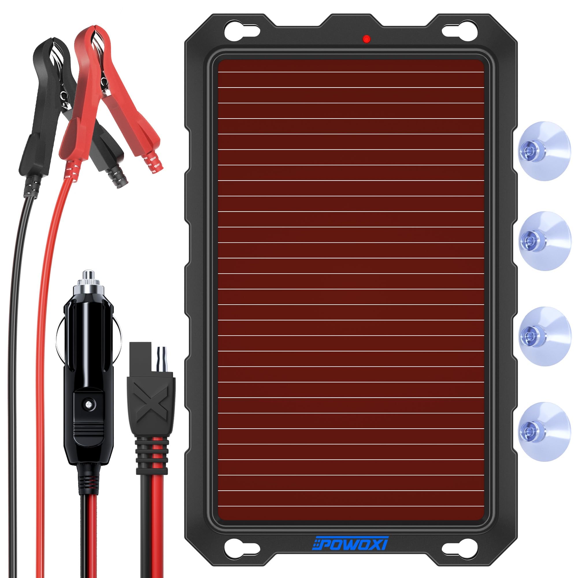POWOXI 12V Portable Solar Battery Trickle Charger - 3.3W Waterproof Panel for Car, Motorcycle, Boat, RV, and More
