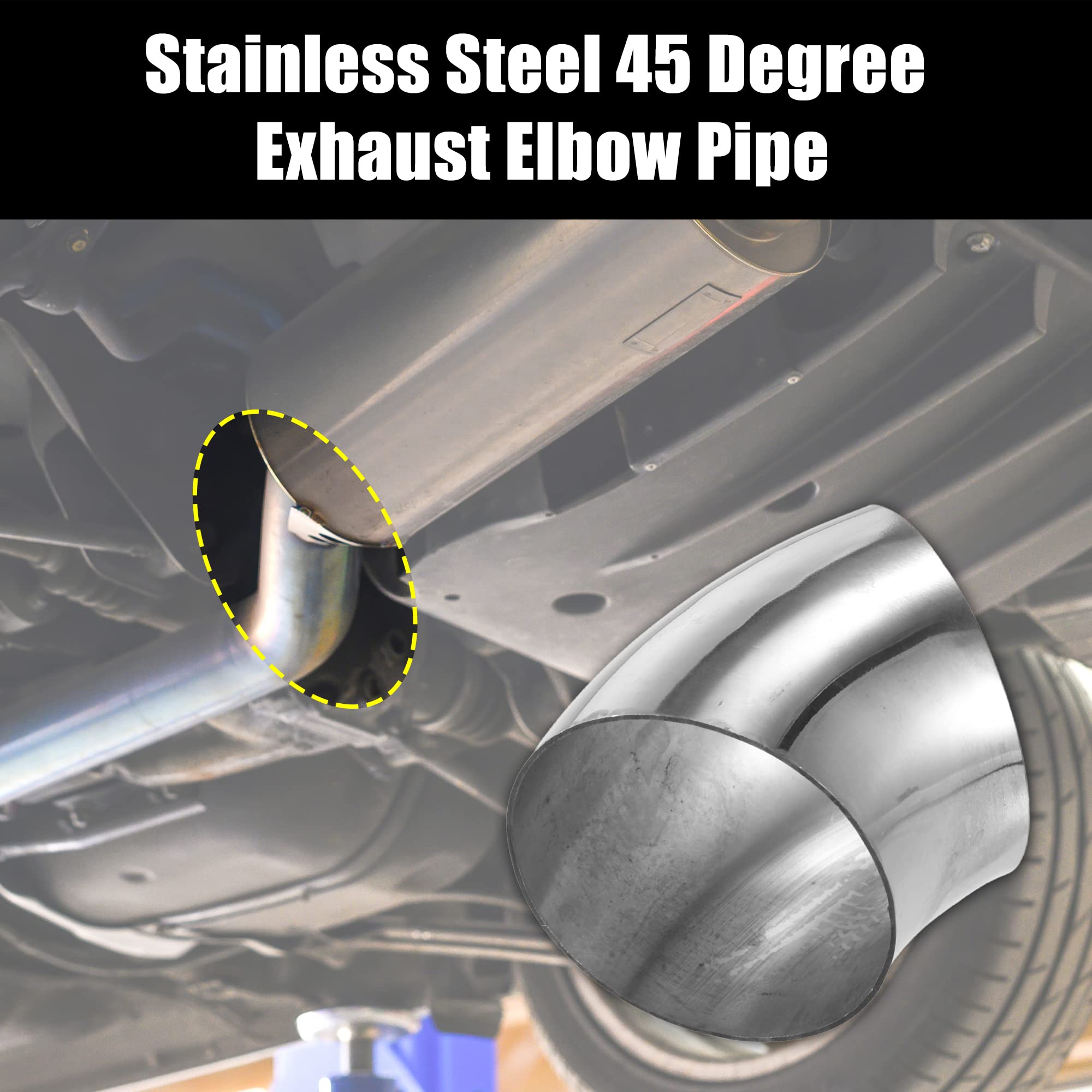 X Autohaux 4 Pcs Od 3 Inch 45 Degree Ss304 Stainless Steel Bend Tube Exhaust Elbow Pipe For Car Modified Exhaust System 3' Piping Silver Tone