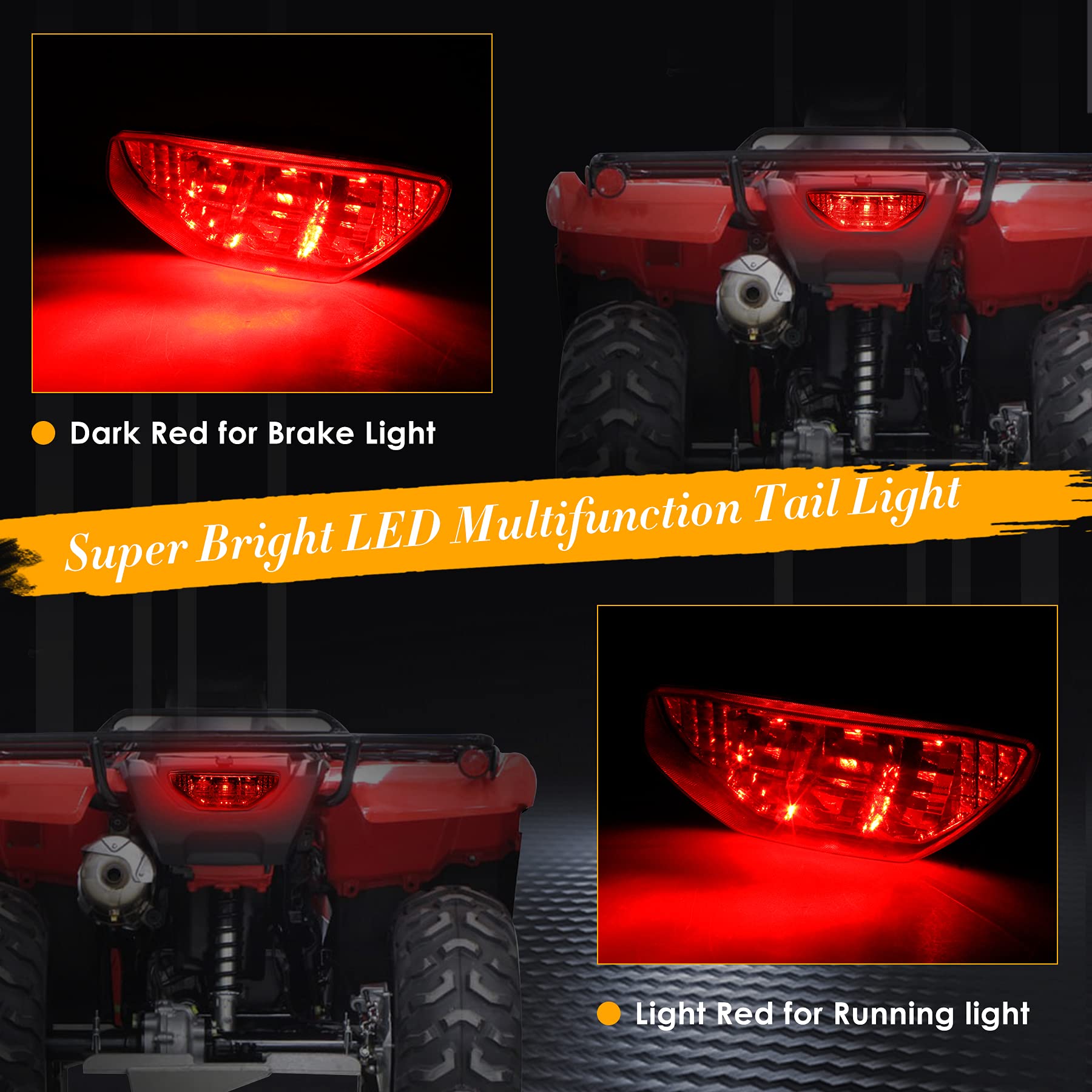 Quasco Red Led Tail Light Atv Motorcycle Taillight Brake Lamp Compatible With Honda Trx 250 300 400Ex Trx400X 500 700