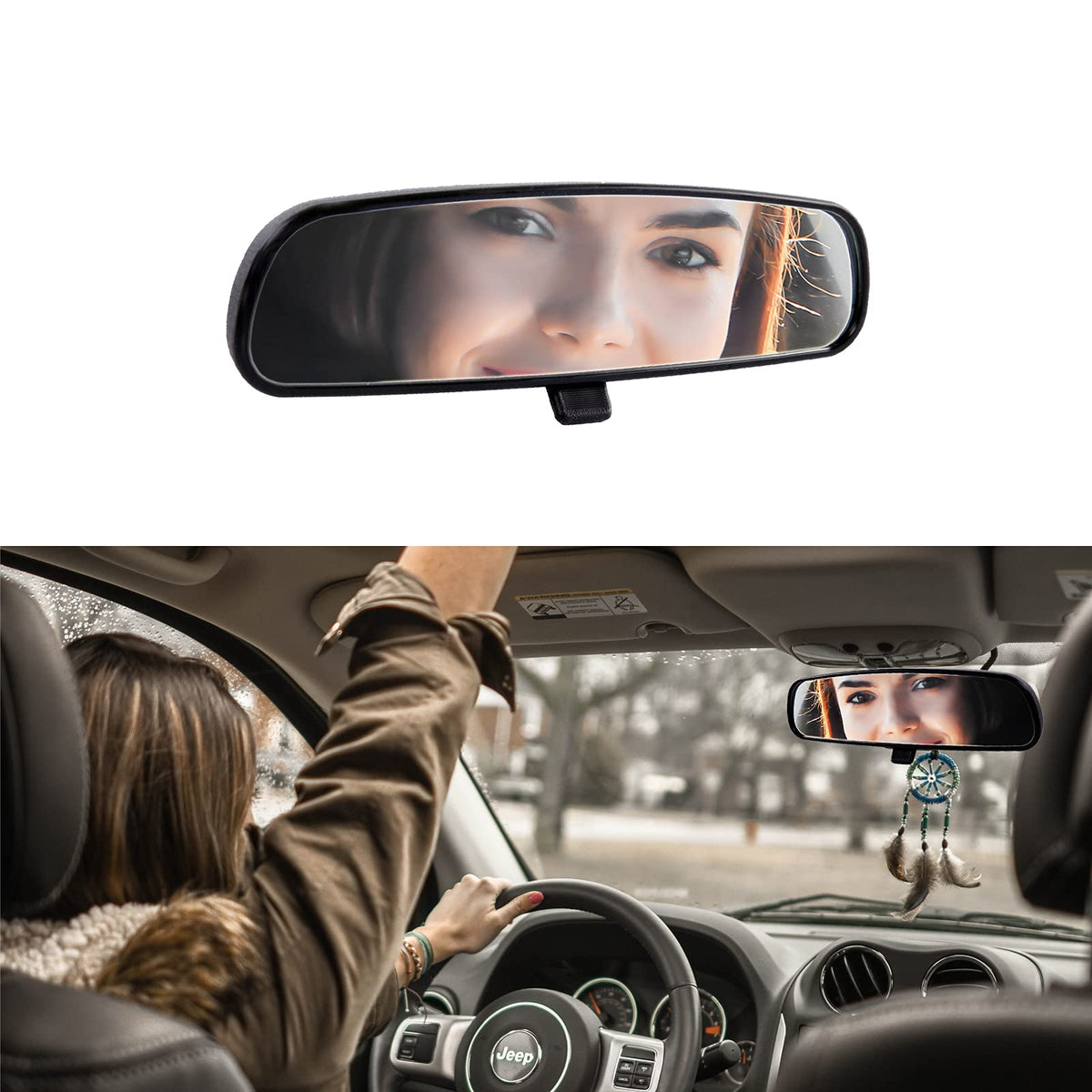 Genuine Jeep Rear View Mirror, Day Night Mirror, Interior Rearview Mirror Kit Compatible With, 1987-2012 Wrangler Yj, Tj, Jk, 2002-2013 Cherokee, 2007-2016 Compass, 2011-2017 Patriot Replace 8993-023K