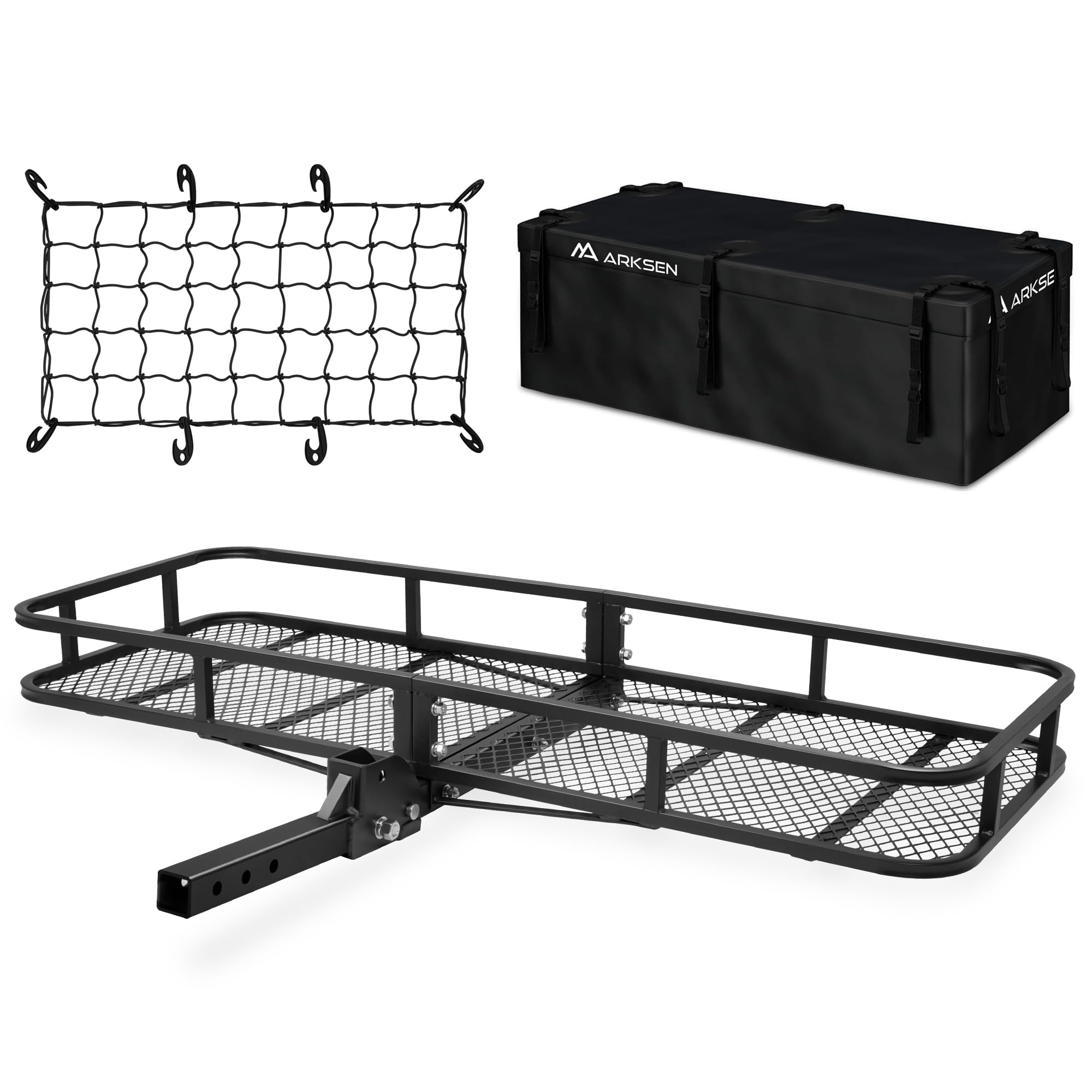 Arksen 60 X 23 X 5.5 Inch Folding Hitch Cargo Carrier With 500D Pvc Waterproof Cargo Bag & Net, 500 Lbs Capacity Heavy Duty 2 In