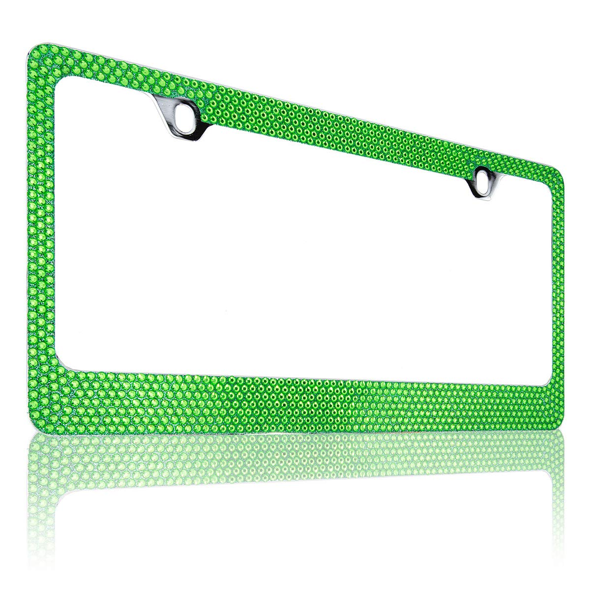 Blvd-Lpf Obey Your Luxury Popular Bling 7 Row Crystal Metal Chrome License Plate Frame With Screw Caps (1, Green)