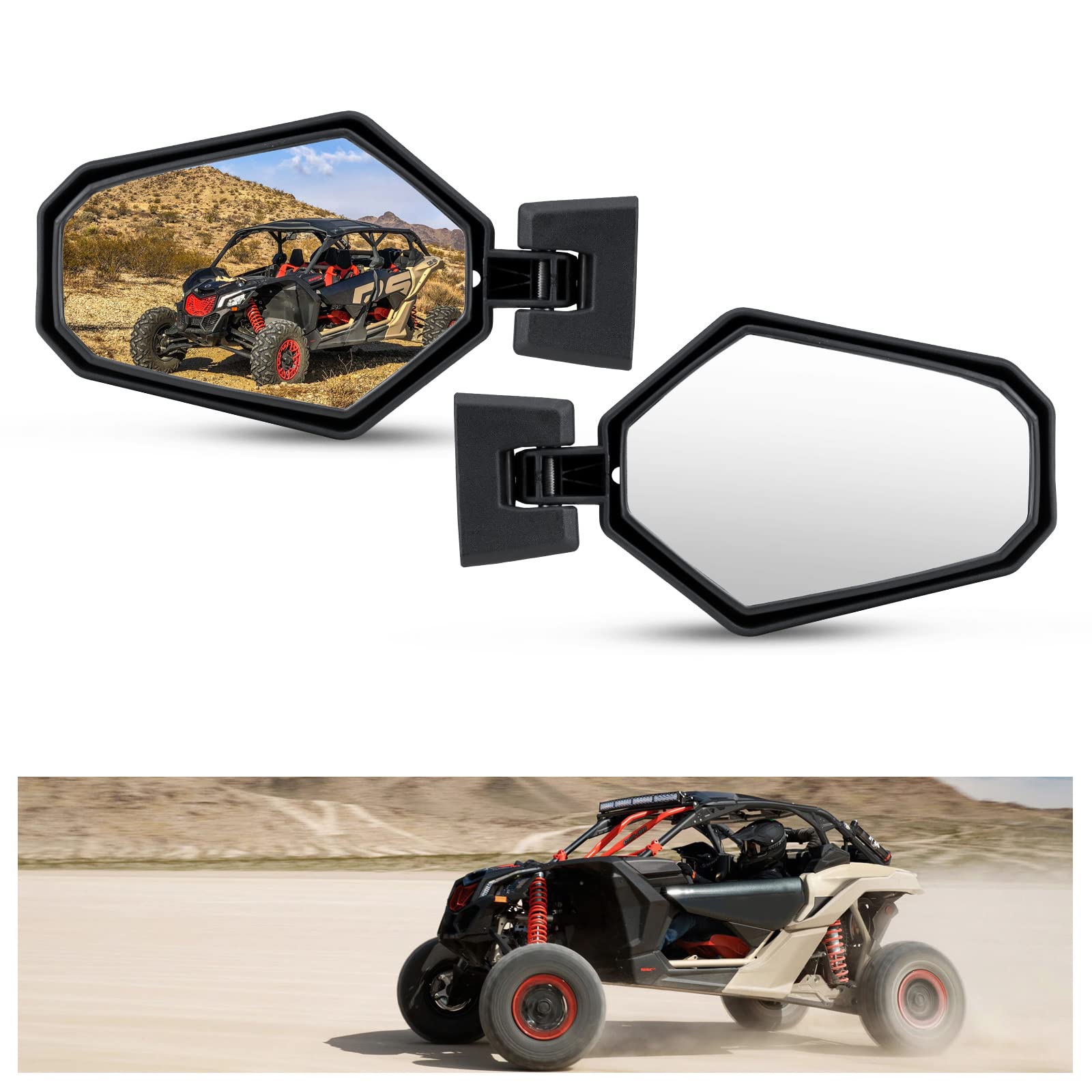 Kiwi Master Side Mirrors Compatible For 2021-2024 Can-Am Commander, 2018-2024 Can-Am Maverick Sport/Trail Accessories Adjustable Folding Rear View Racing Mirror 715003639